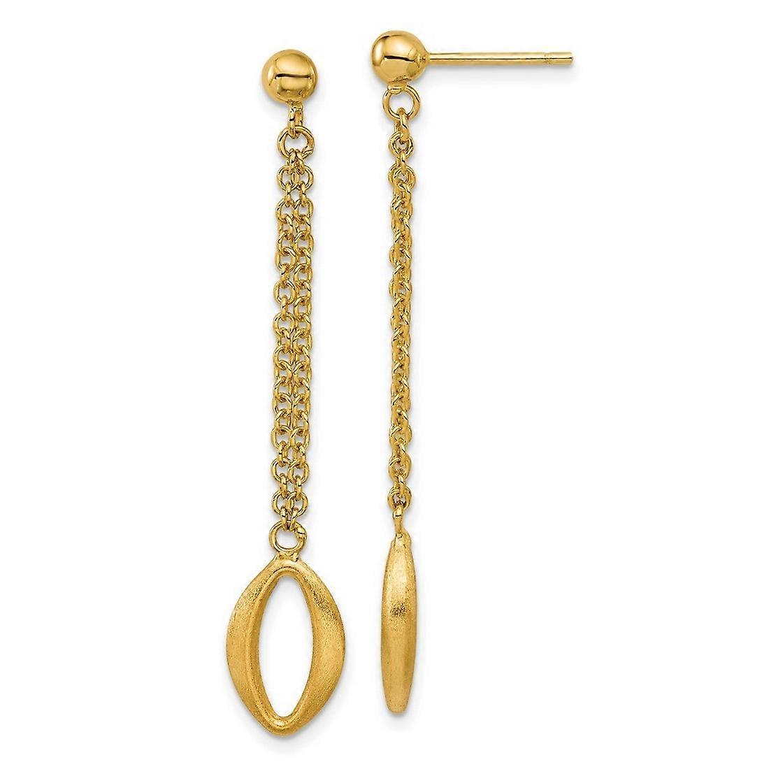 14k Solid Yellow Gold Polished and Brushed Navette Link Post Long Drop Dangle Earrings 50.5x8.8mm Wide-Dangle Earring fo