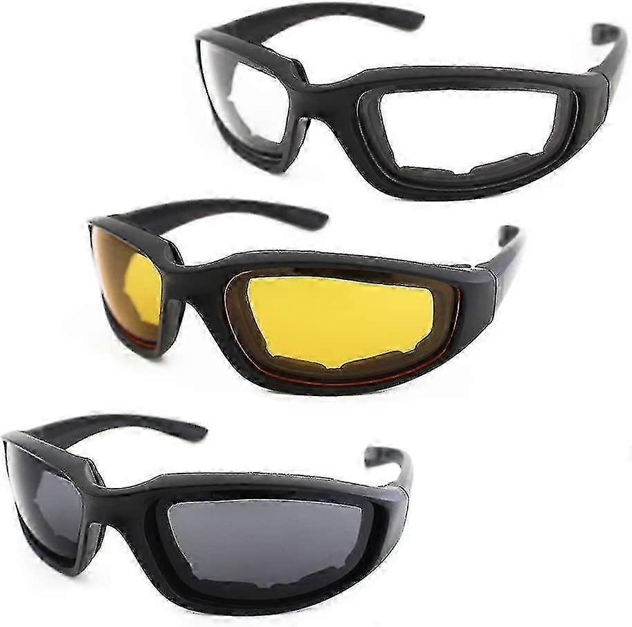 3pcs Motorcycle Riding Glasses with UV Protection and Windproof Padding
