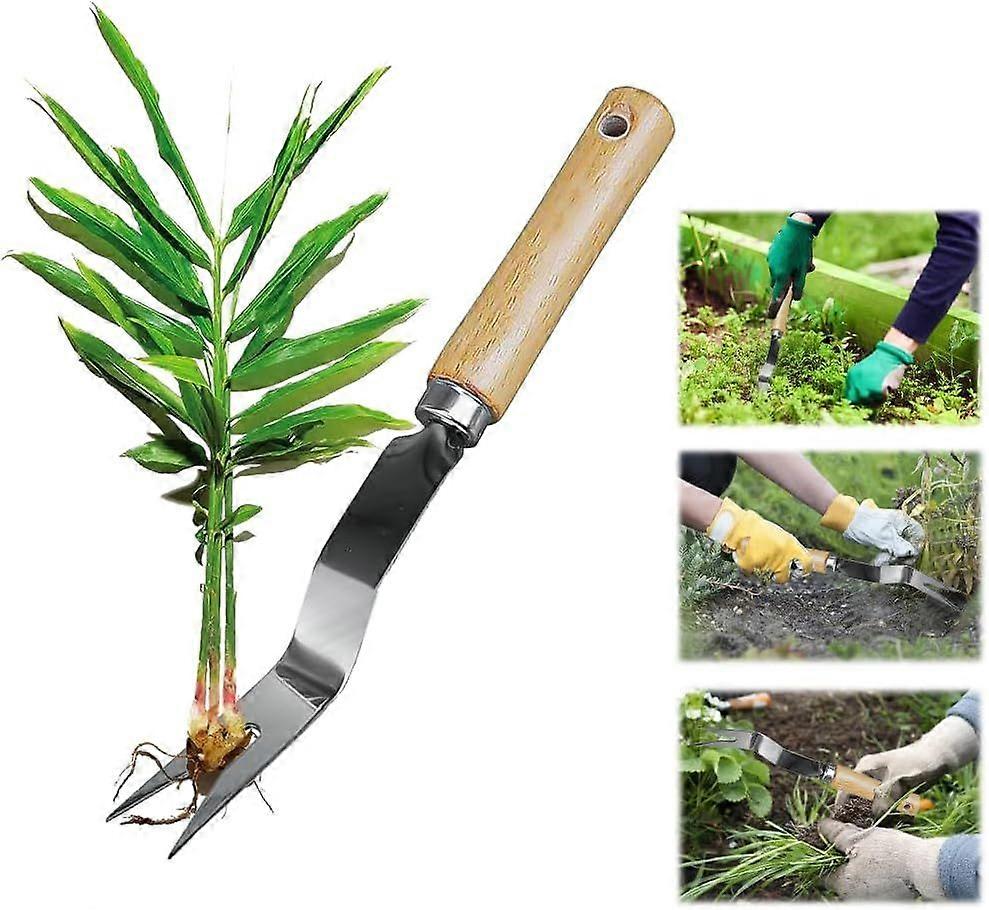 Manual Weeding Tool with Wooden Handle, Stainless Steel Weed Puller, Manual Root Puller Knife, Gardening Tools for Dandelion, Weeds, Flowers, Plants