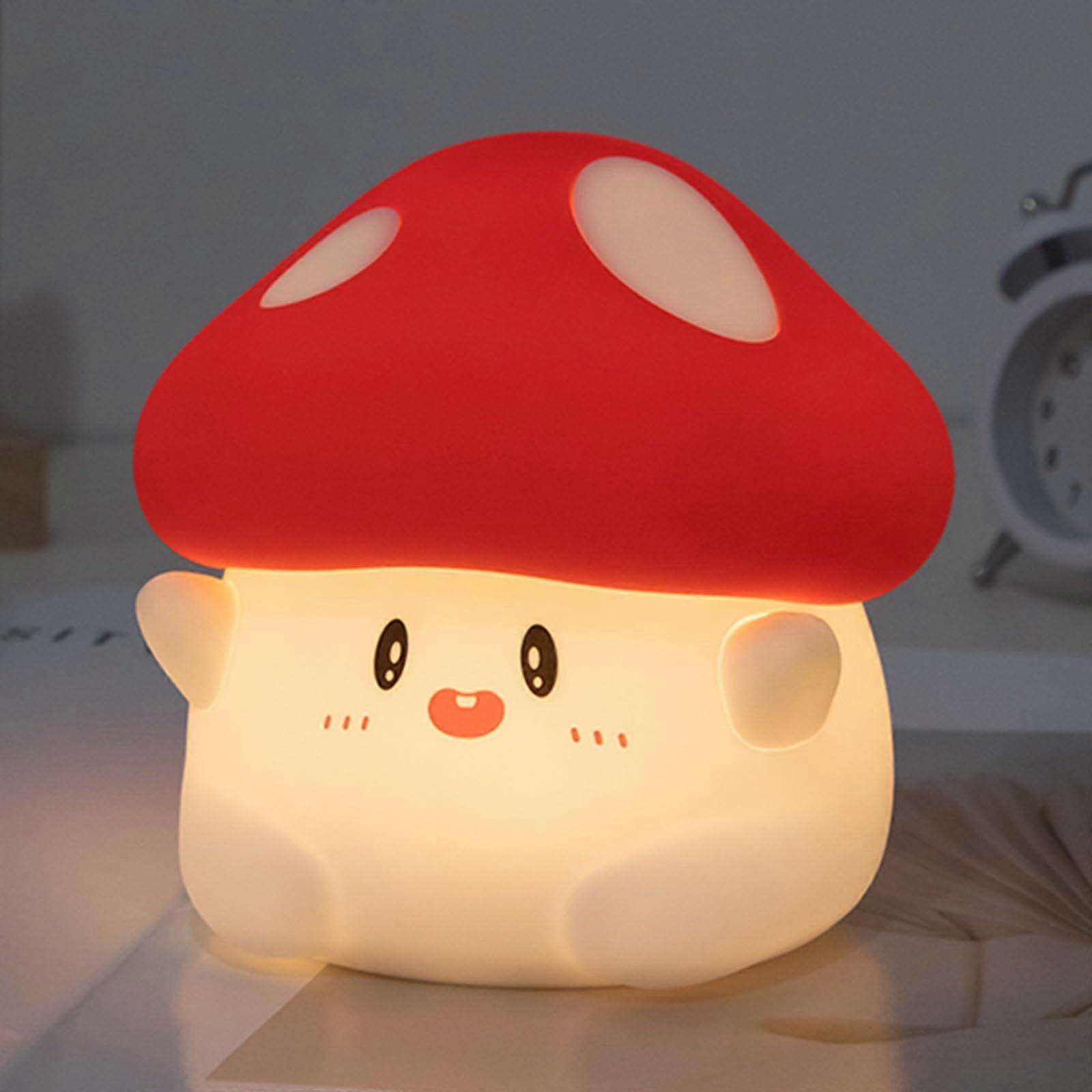 Mushroom Lamp 2-Level Dimmable Night Light With Timer, Rechargeable Kids Night Light For Nursery, Red Kawaii Decor