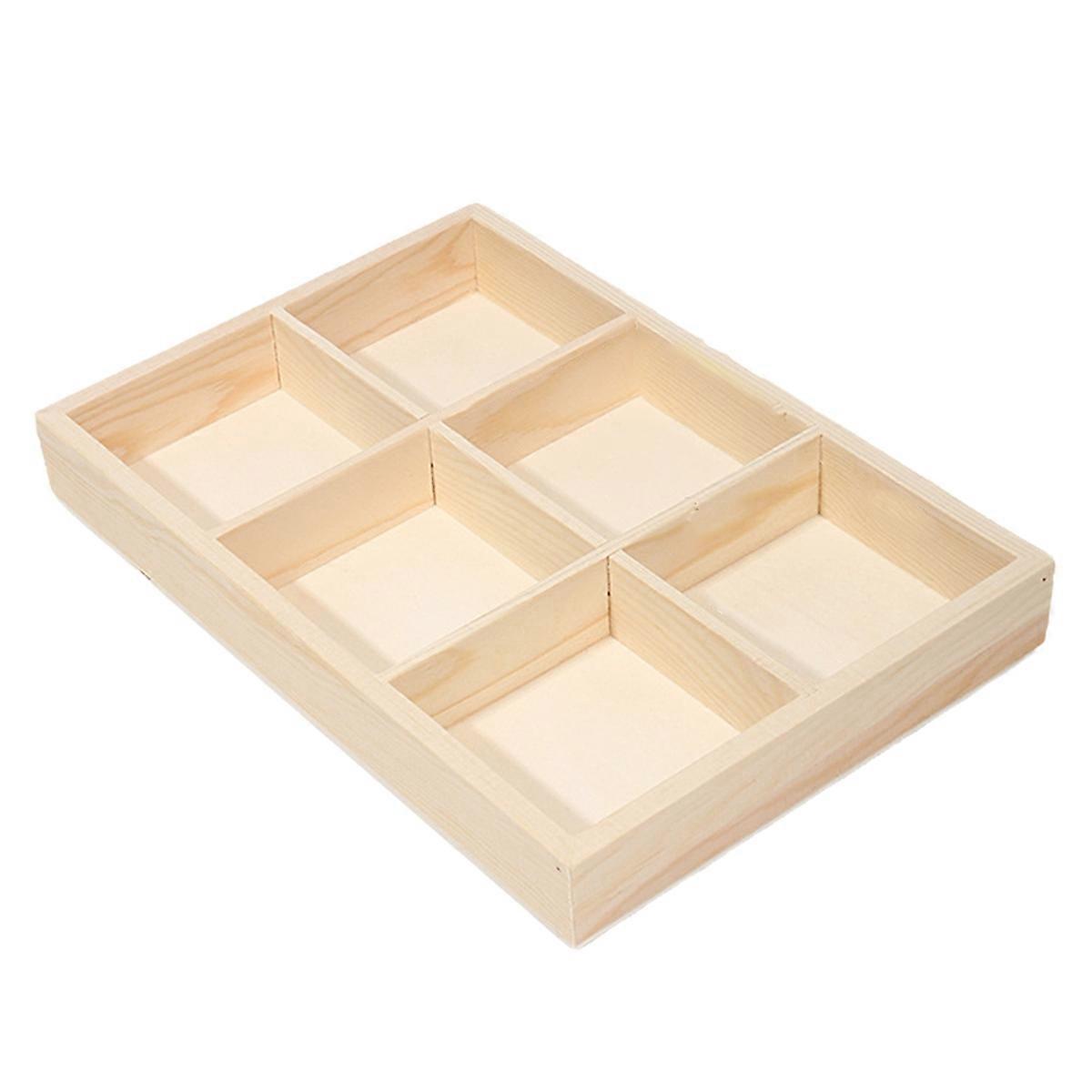 Desktop Wooden Storage Rectangular Box Multi-Grid Square 6 grids