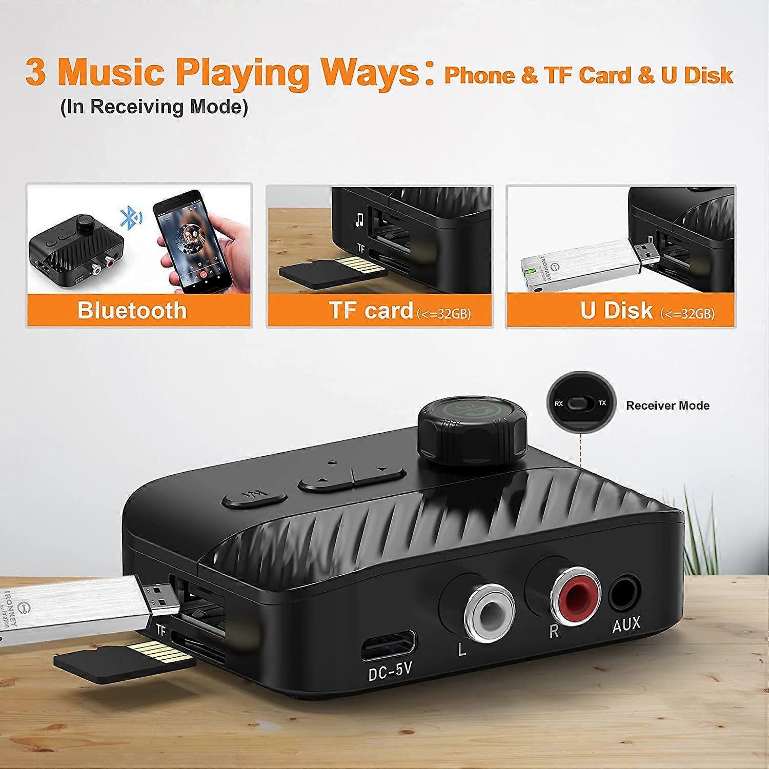Bluetooth 5.3 Wireless Audio Adapter Audio Receiver Transmitter RCA/AUX/TF Card/U Disk for Headphones/Speakers/TV/PC /Car