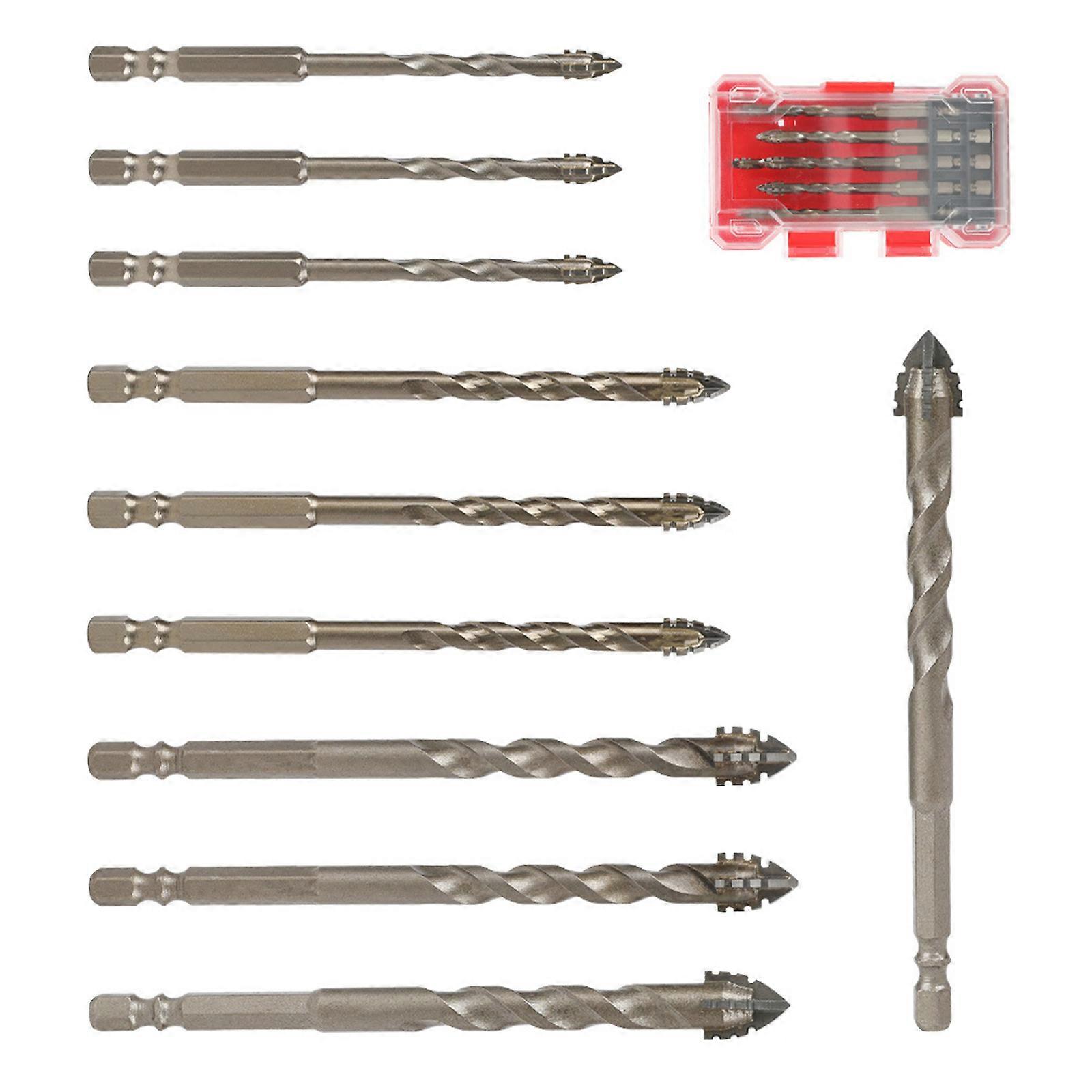 10pcs Hexagonal Handle Four Flute Sawtooth Serrated Eccentric Drill Bits for Professional Use On Tile Marble and More