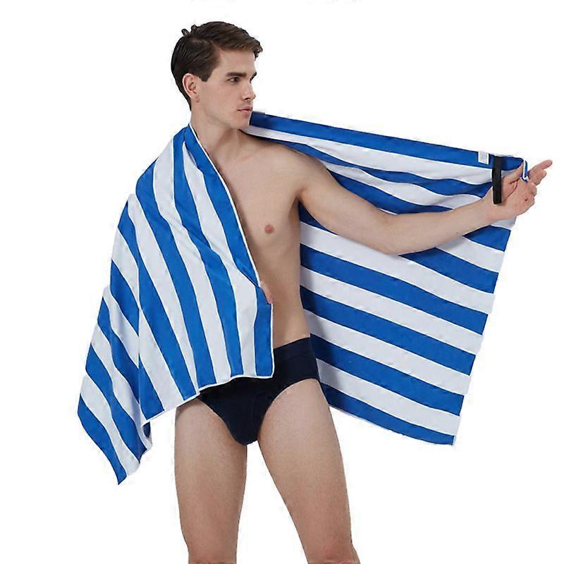 Microfiber Beach Towel 80 x 160 cm, Lightweight Striped Pool Towel, Large Travel Towel for Adults, Men and Women, Blue