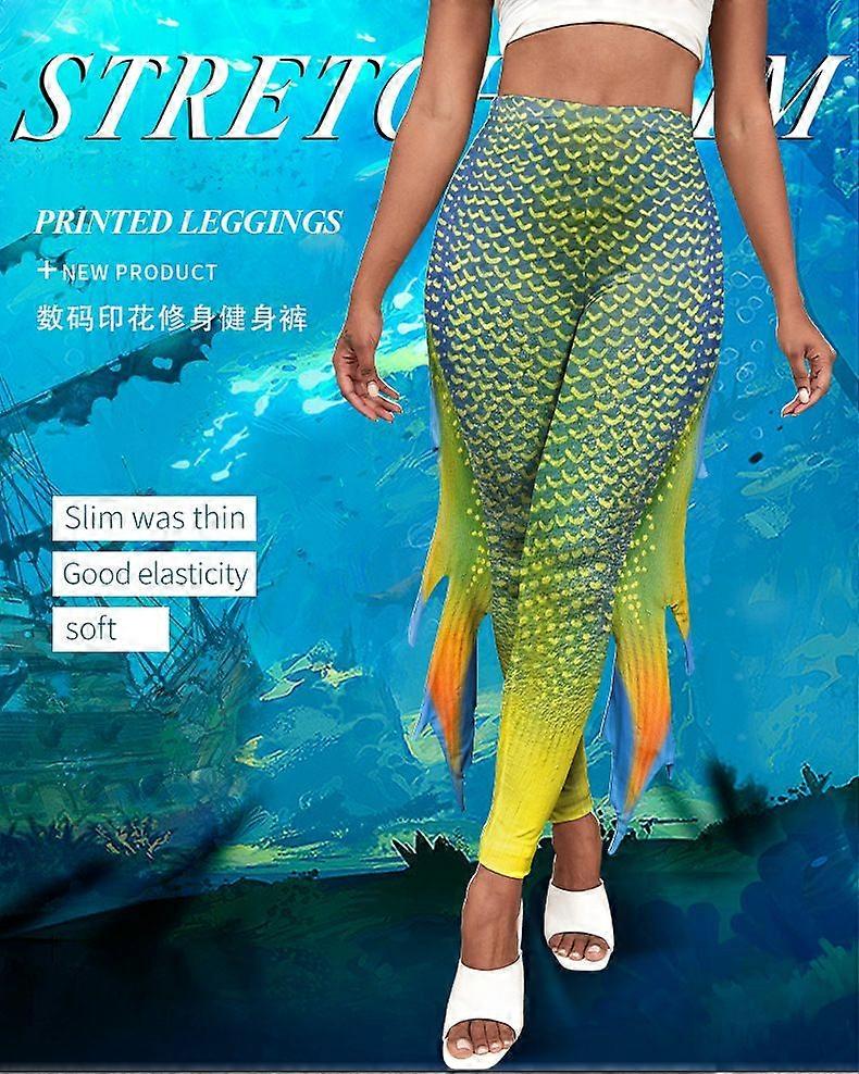 Mermaid Scale Print Leggings Women's Fish Tail Design Shaping Pants