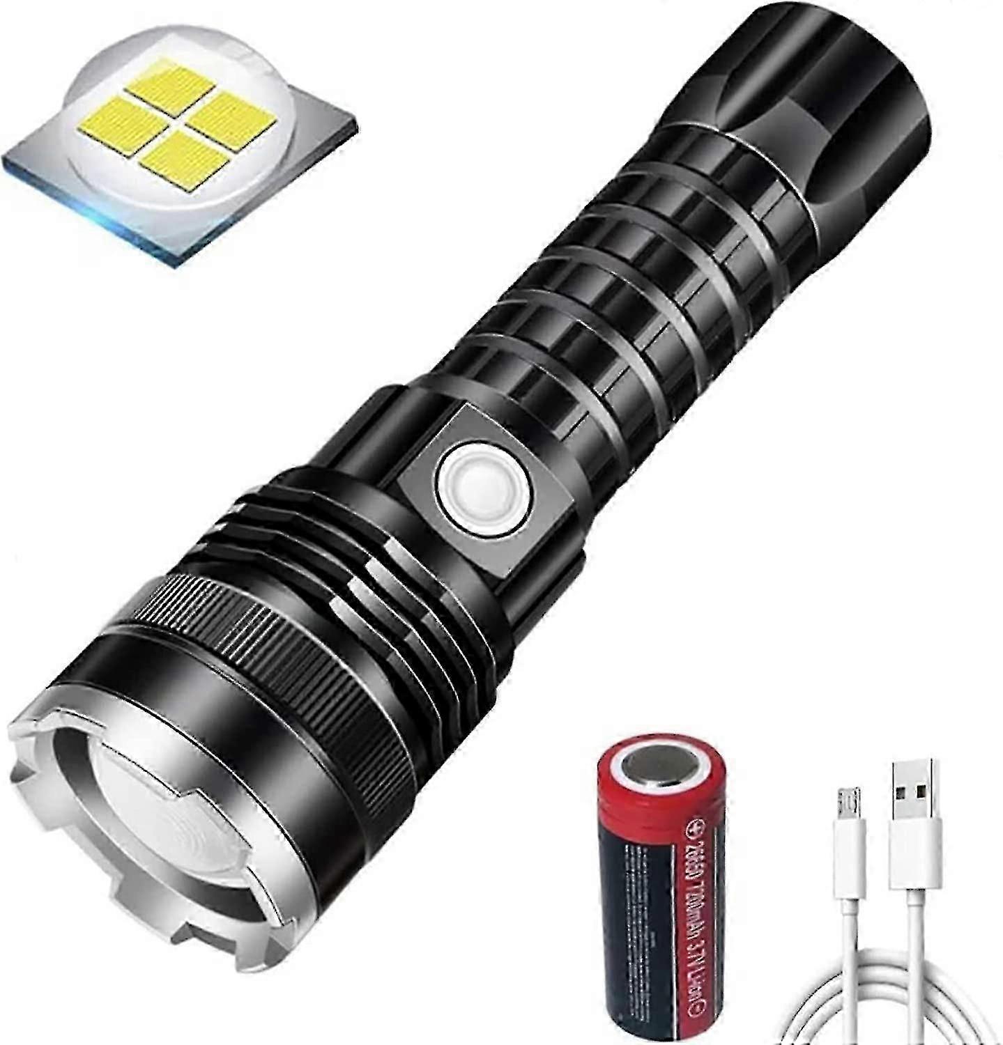 Led Xhp70 Torch Rechargeable 20000 Lumens Super Bright Tactical Torches 5 Modes Zoomable Waterproof Handheld Flashlight For Outdoor Camping Hiking Fis