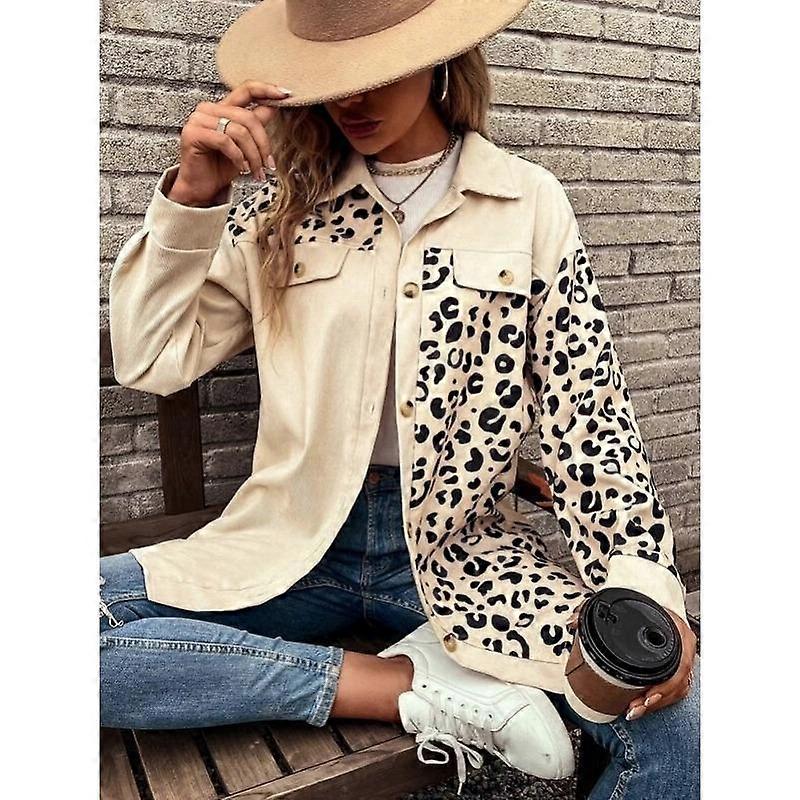 Women's Autumn and Winter Plus Size Leopard Print Single Breasted Mid-Length Jacket Shirt