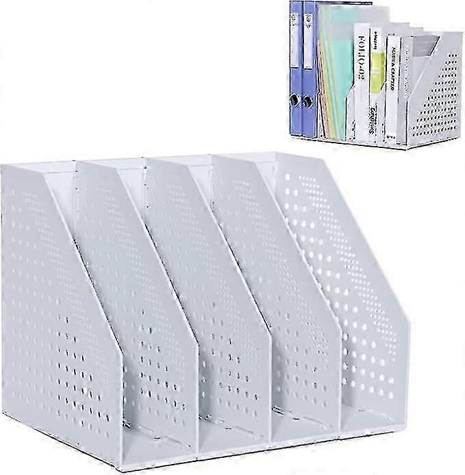 Foldable Magazine Rack - 4 Compartments, Large A4 Storage, Light Gray