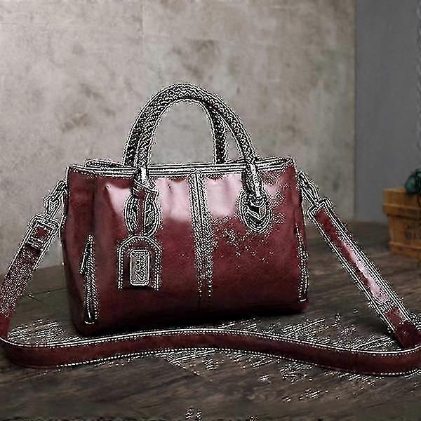 Handbags Handle Contrast Color Leather Large Capacity Three-layer Handbag Shoulder Bag Red