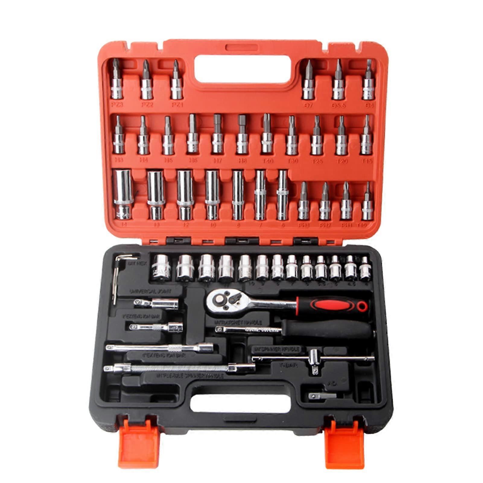 53 Pieces Ratchet Wrench and Socket Tool Set, 1/4' Drive Screwdriver Combination Socket Set with Storage Case for Home, Car, Car, Bike Ref: 4155