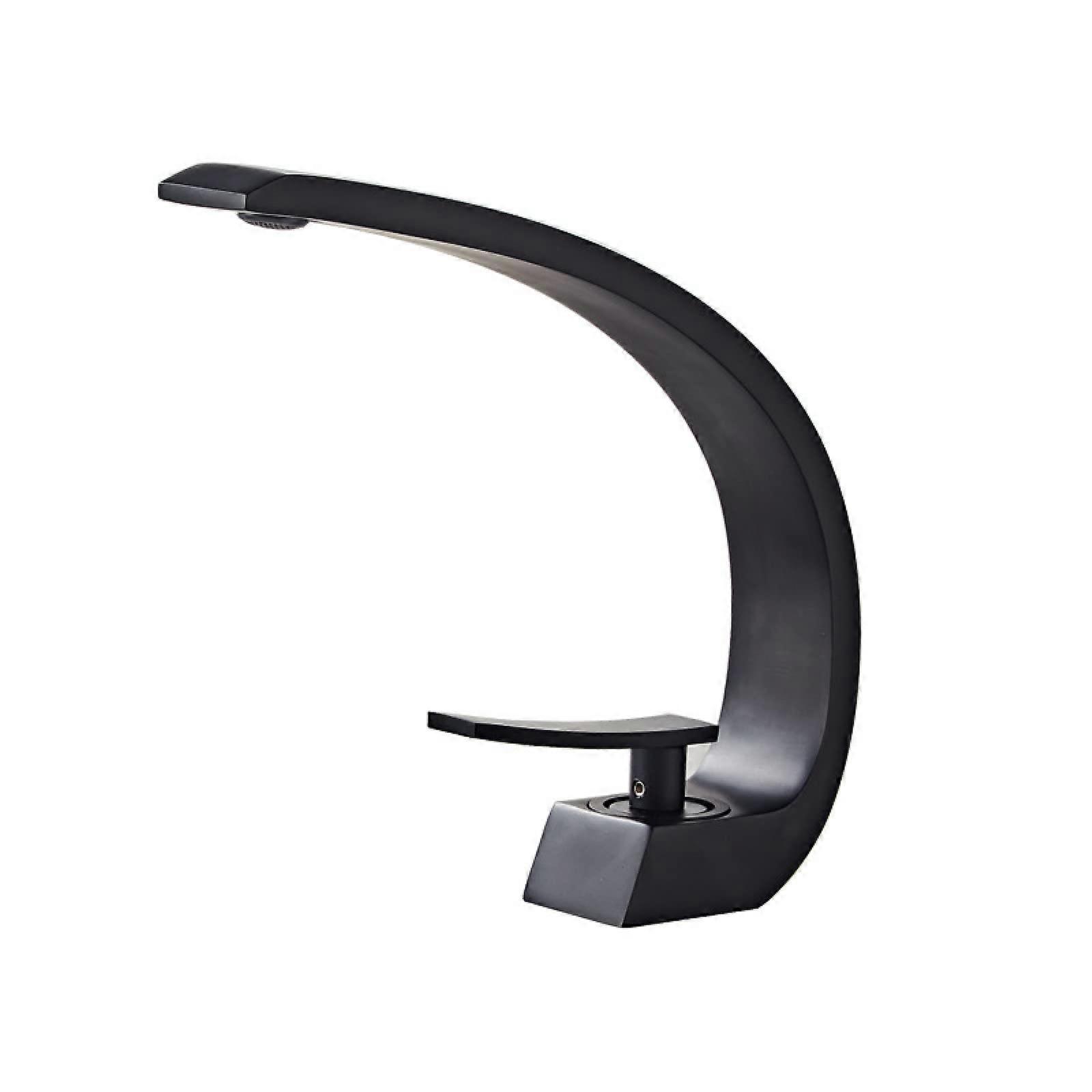 Goldplated bathroom faucet, singlehole undermount faucet with large angle handle, hot and cold water, allcopper construction black