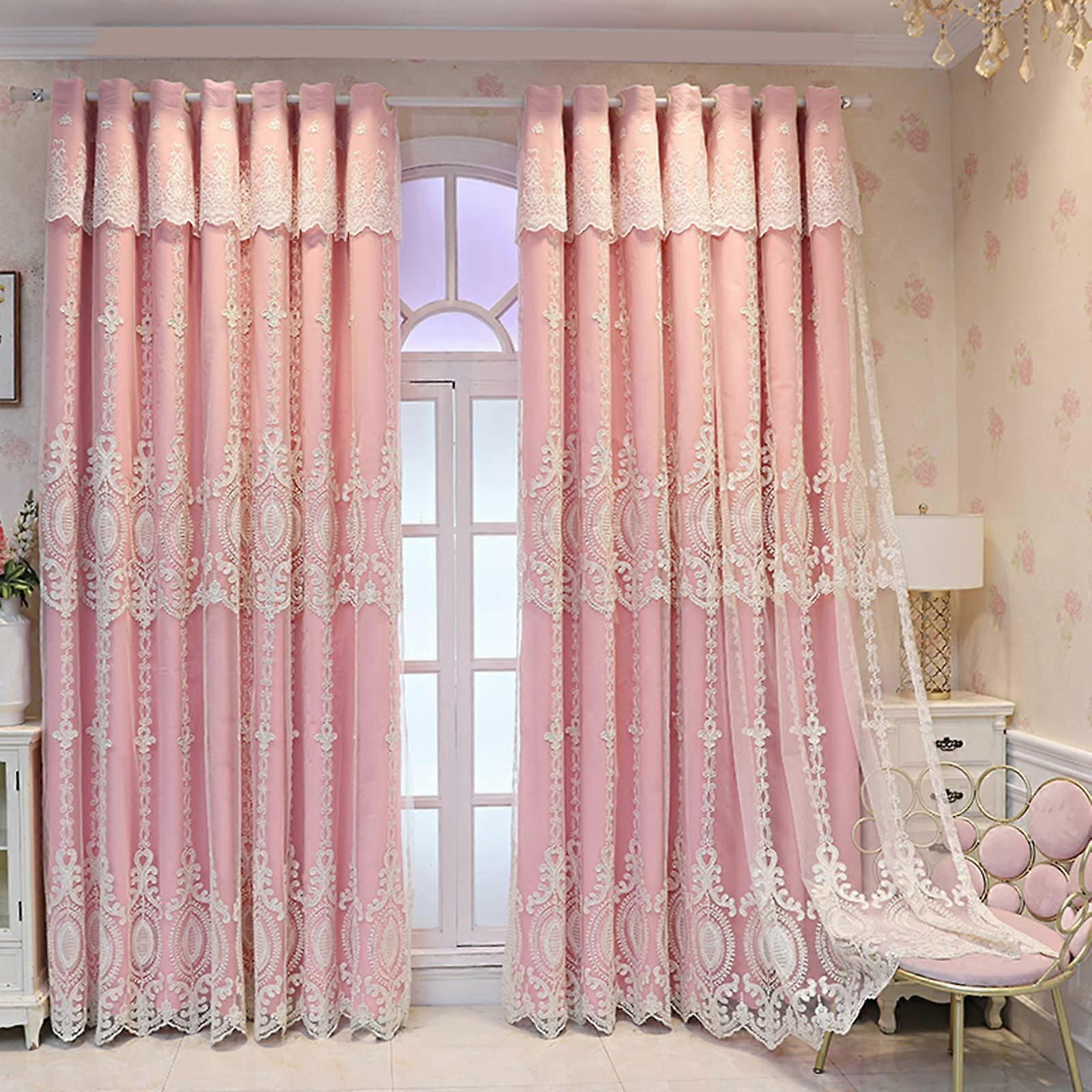 European style blackout embroidery window curta doublelayer tulle eyelet valance panel Width:170220cm