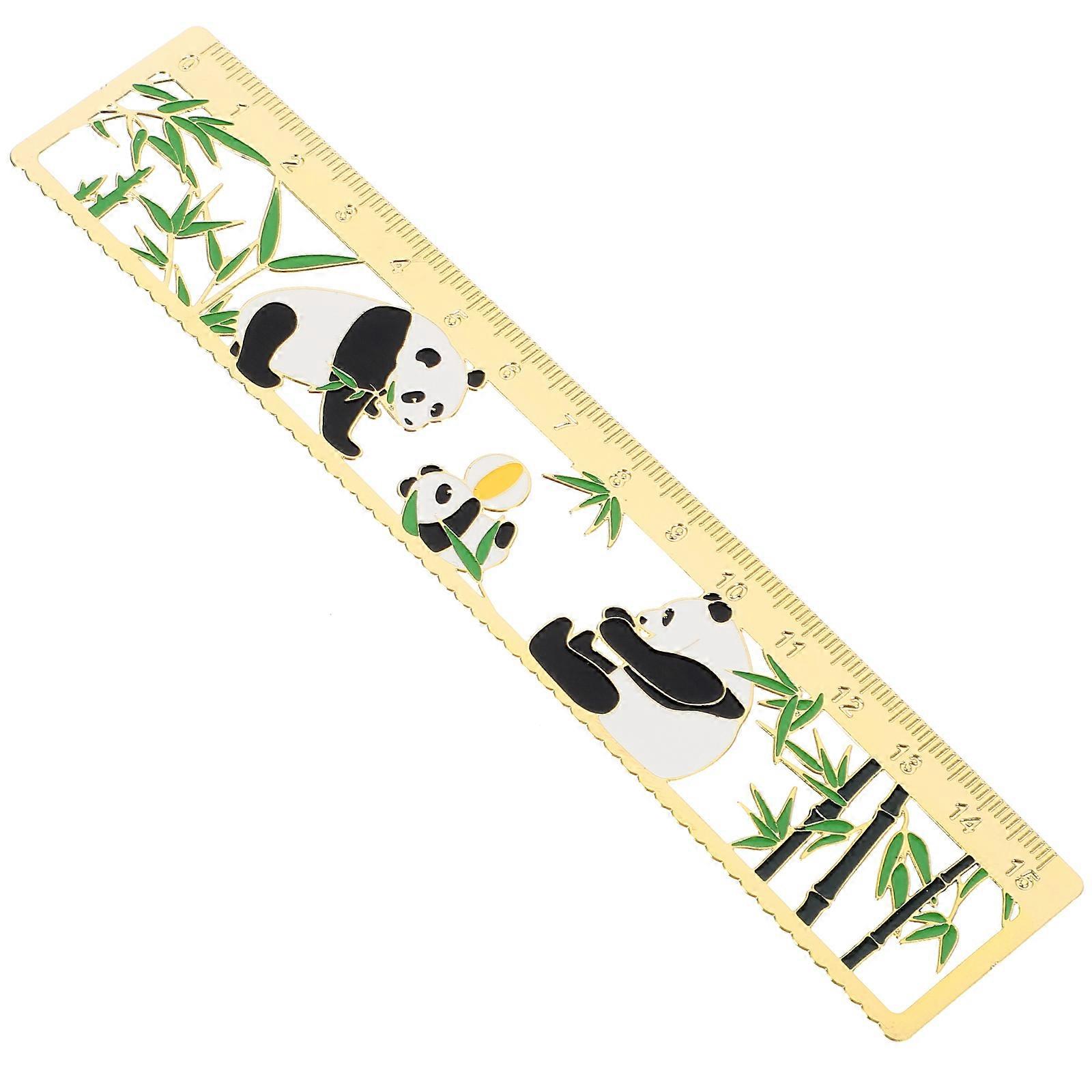 Decorative Metal Bookmark Straight Ruler Chinese Style Book Marker For Reading Measurement Panda Shape Retro Style 1Set