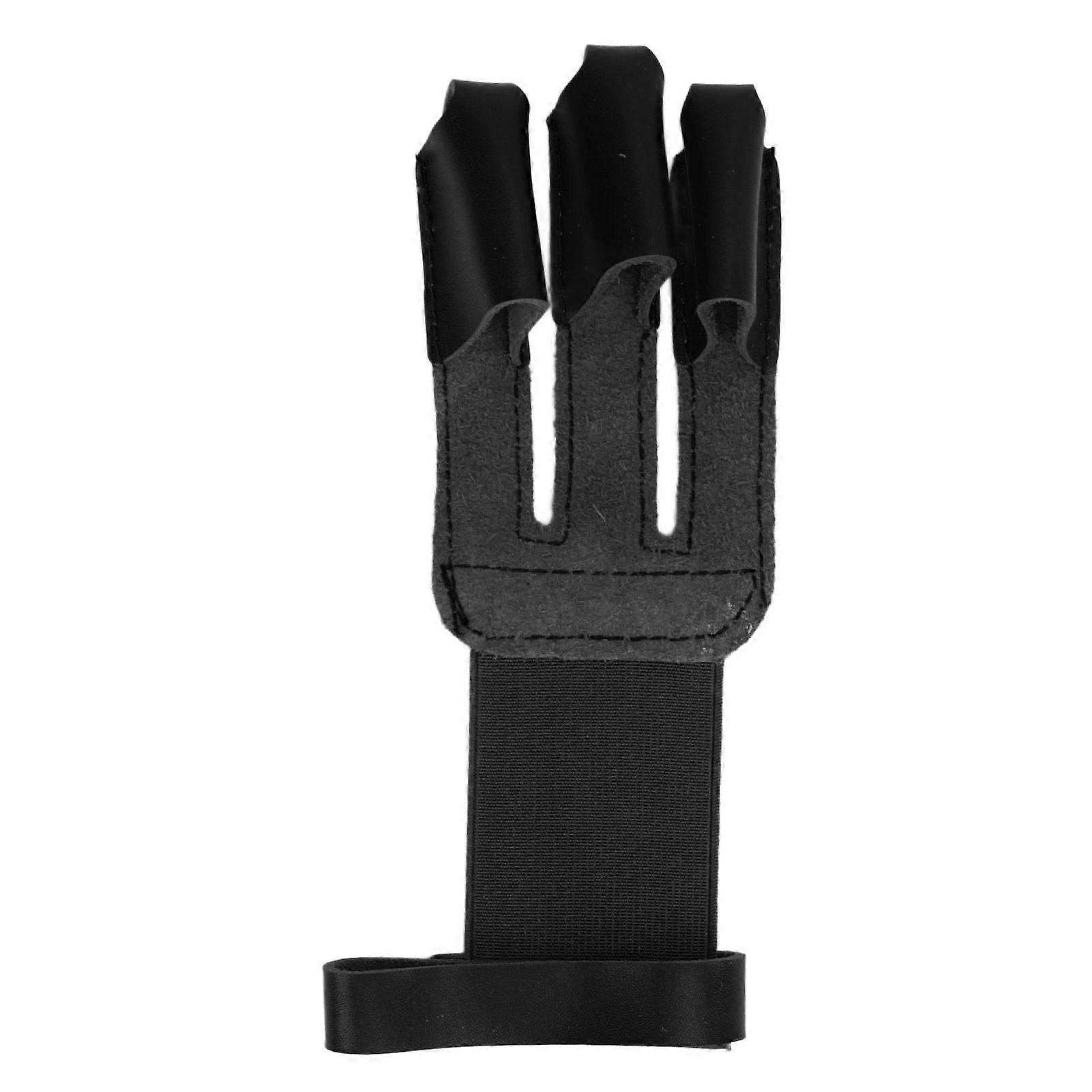 Cowhide Leather Archery Glove, 3 Finger Protection, Tab for Hunting, Shooting and Targeting, Black