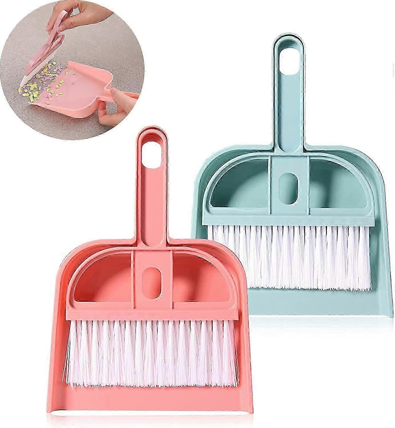 Mini Dustpan and Brush Set - Plastic Cleaning Kit 2 Pieces