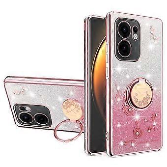 KADEM Compatible For Oppo Reno13 F 5G Case Ring Kickstand TPU Flowers Phone Cover Gradient Glitter
