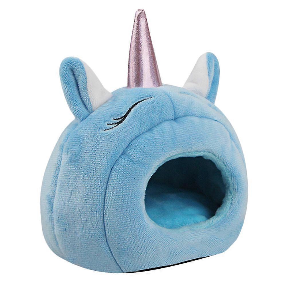 Hamster Warm Bed Unicorn Shape Plush House for Small Blue 14.00X14.00X13.00CM Sleeping 1Pack