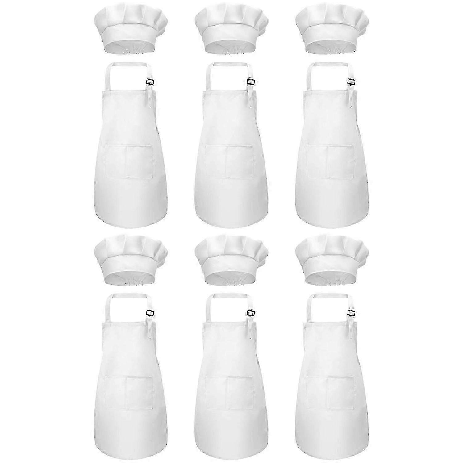 12 Piece Apron and Chef Hat Set Adjustable Children's Apron with Pockets Suitable for 2 - 6 White