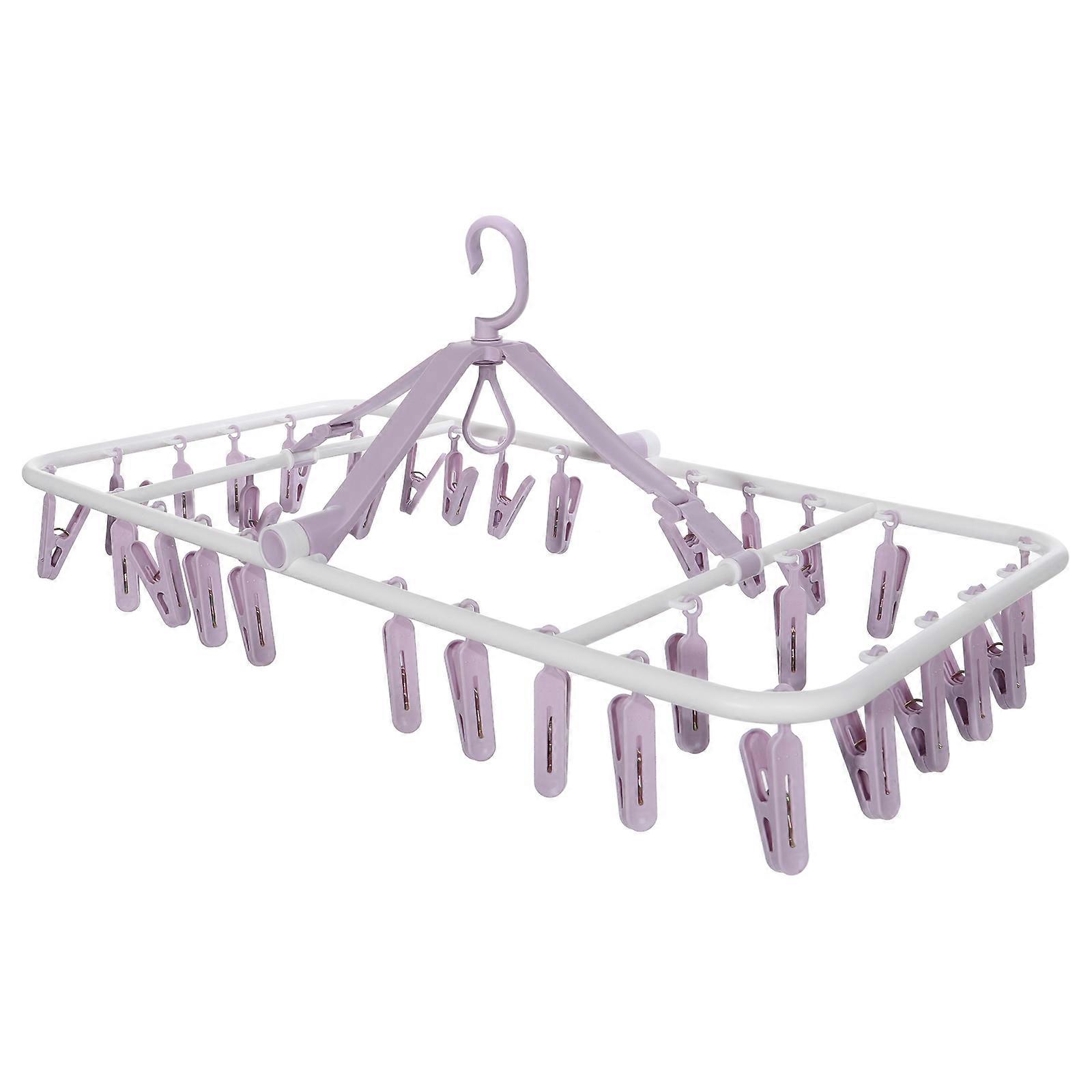 Purple Drying Rack with 32 Clips for Quick Socks and Clothes Drying at Home PP Material