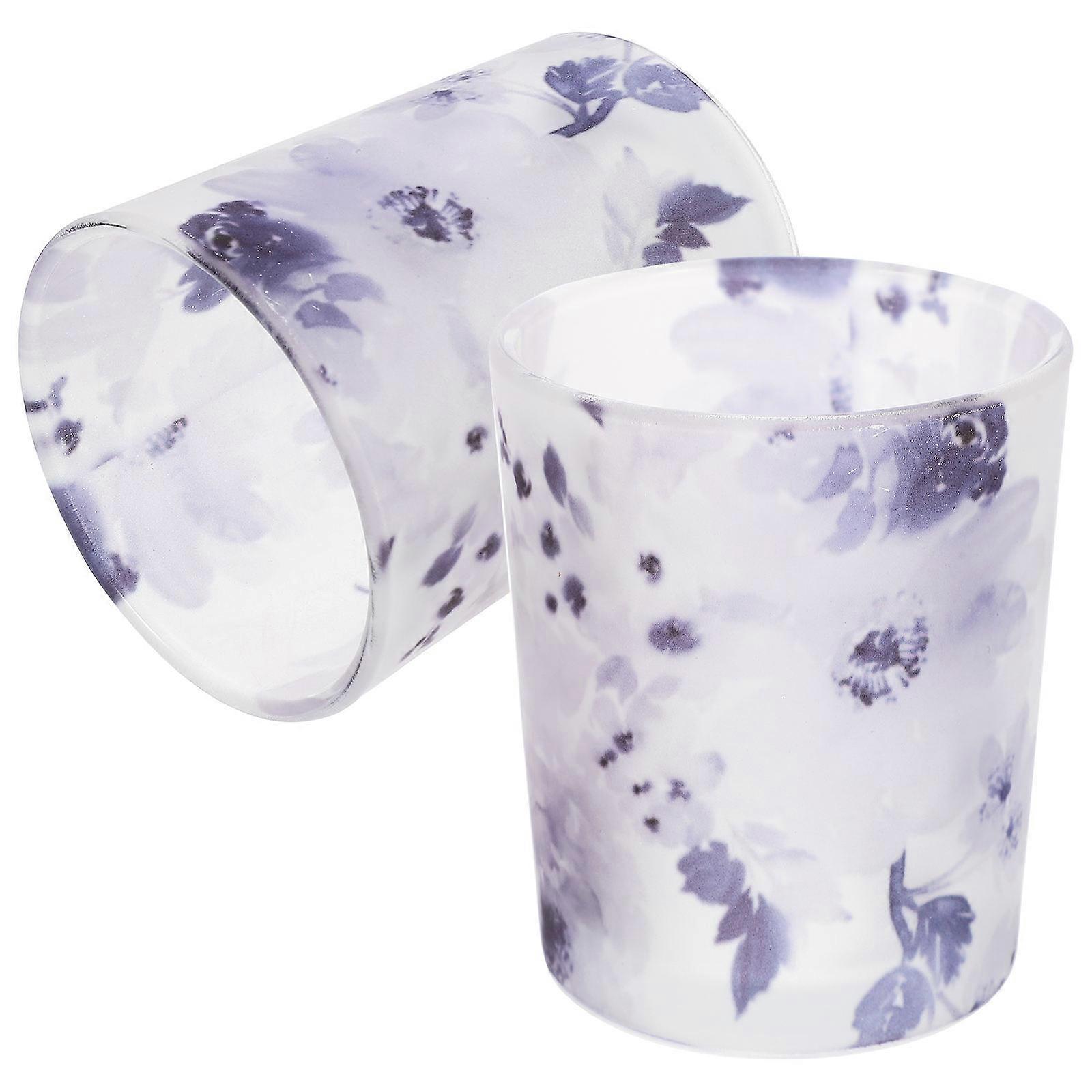 Candlestick Holder Glass Flower Print Cup Shape for Party Supplies 2Pcs