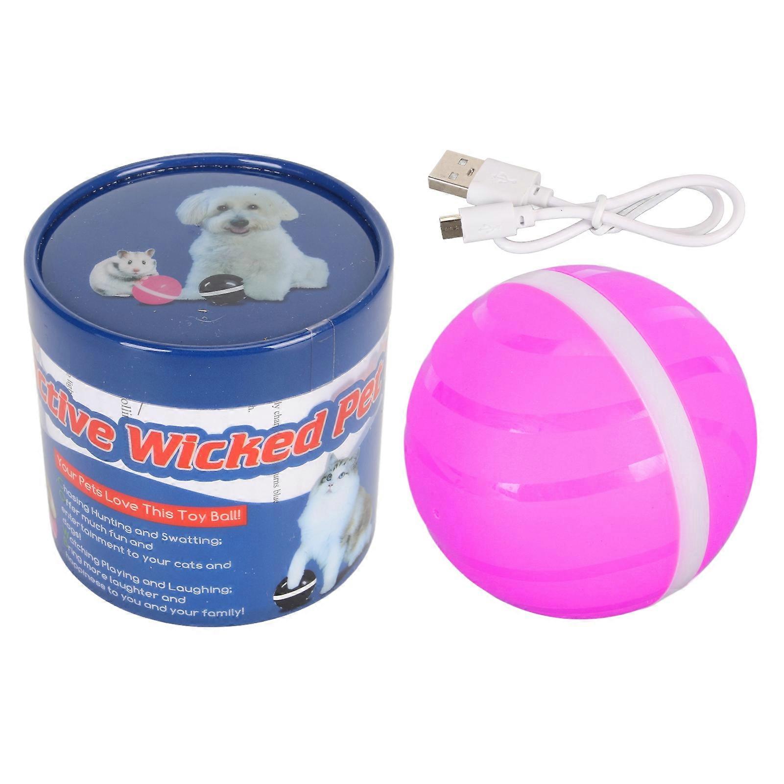 Cat Toy Ball Fun Interactive Automatic Rotating Bite Resistance Silent Electric Cat Ball with LED Light for Cats Pink