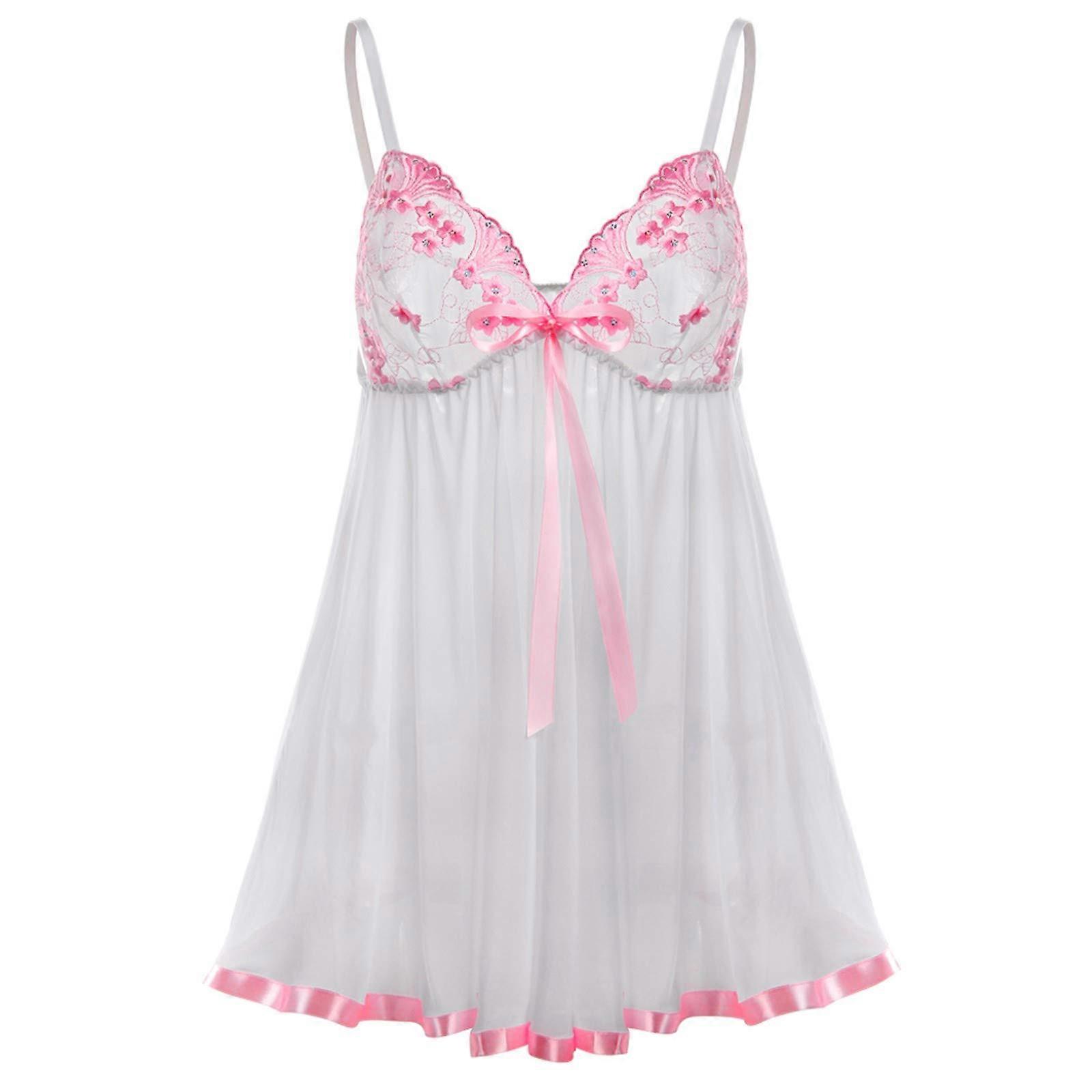 Lingerie Plus Size Pink Sheer Net Bodystocking Babydoll Set With Bra And Panty 4XL