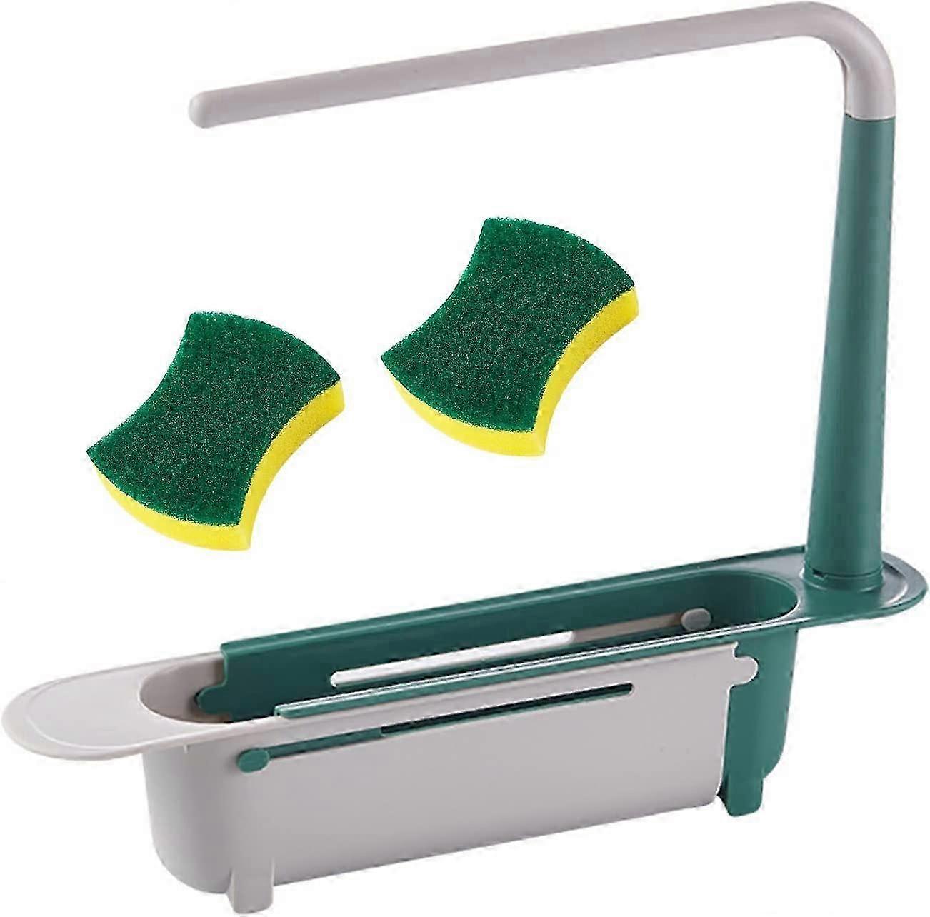 Updated Telescopic Sink Storage Rack Holder with 2 Sponge, Adjustable 2-in-1 Sink Storage Rack Holder for Home