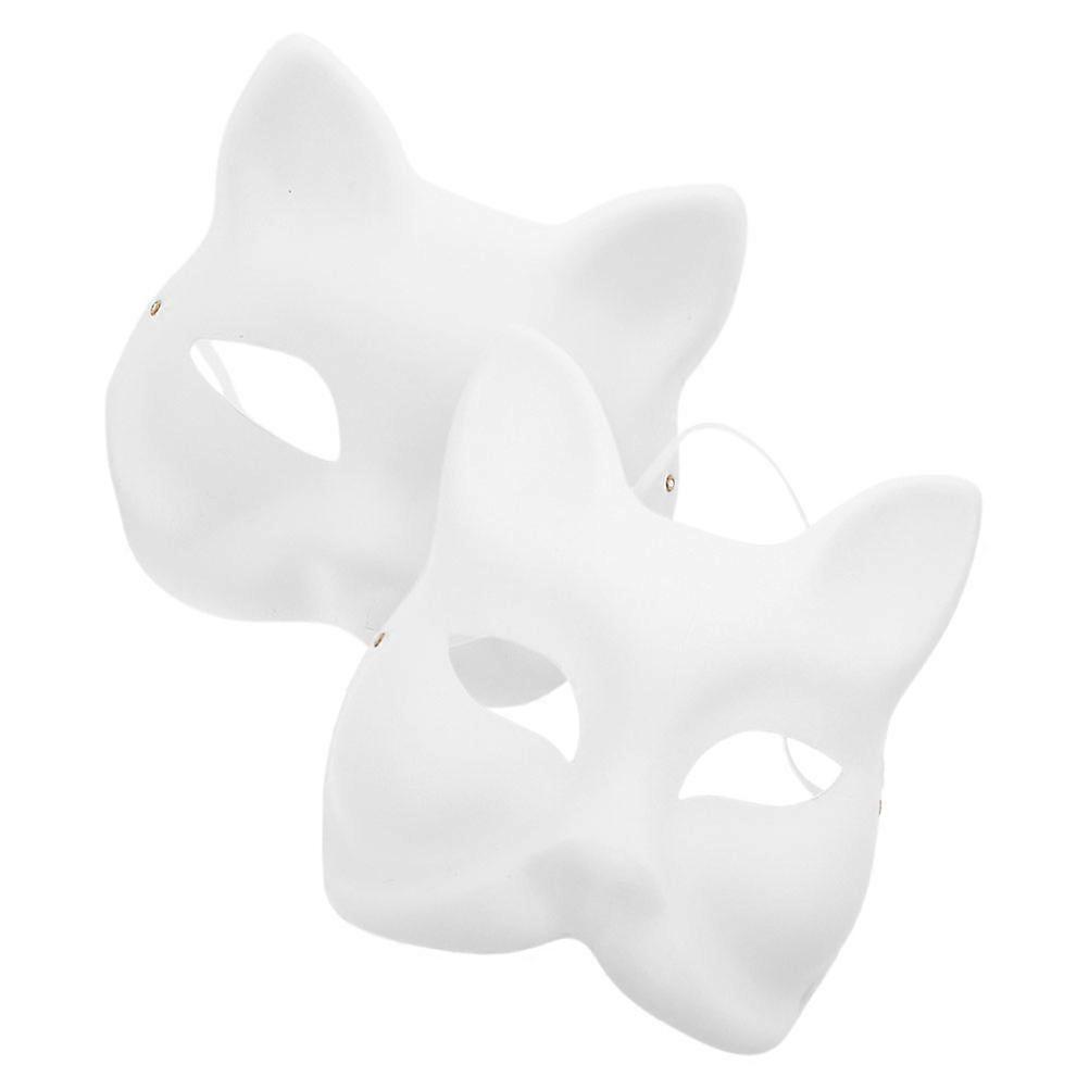 Blank Cat and Fox Masks 2pcs Unfinished DIY Paper Masks for Painting Lightweight and Comfortable Half Face Covers for Masquerade Parties,