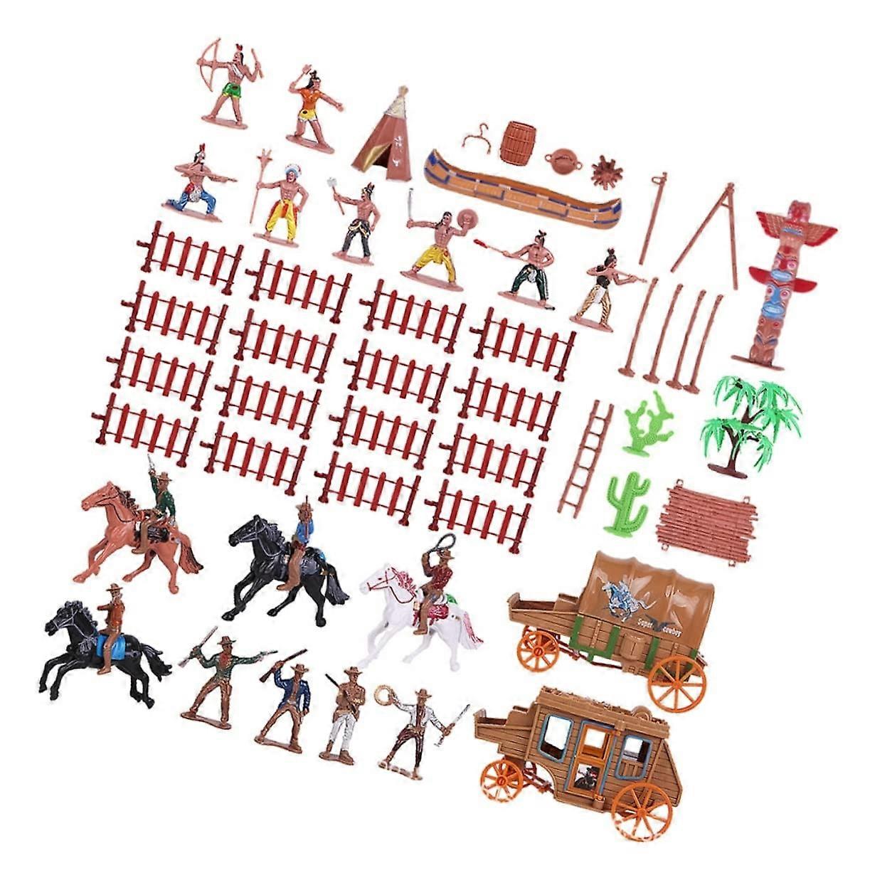 43 Piece Western Cowboy Figures Realistic Simulation Models Role Play Educational Toy Set For Sandbox Landscaping