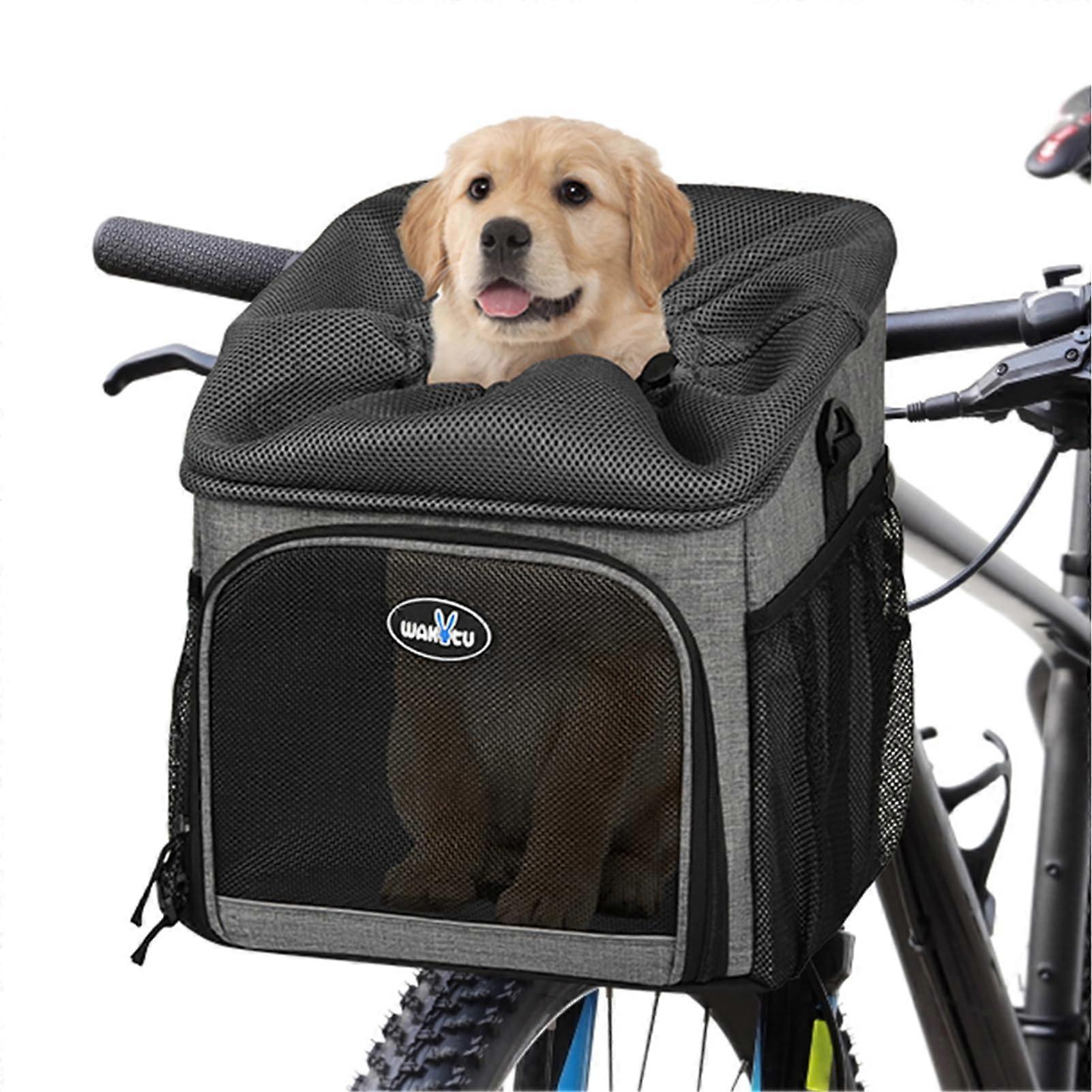 Pet Bicycle Bag for Dogs Cats Dog Bicycle Basket Carrier Foldable Removable with Breathable Mesh Window Foldable for Small Medium Dogs and Cats