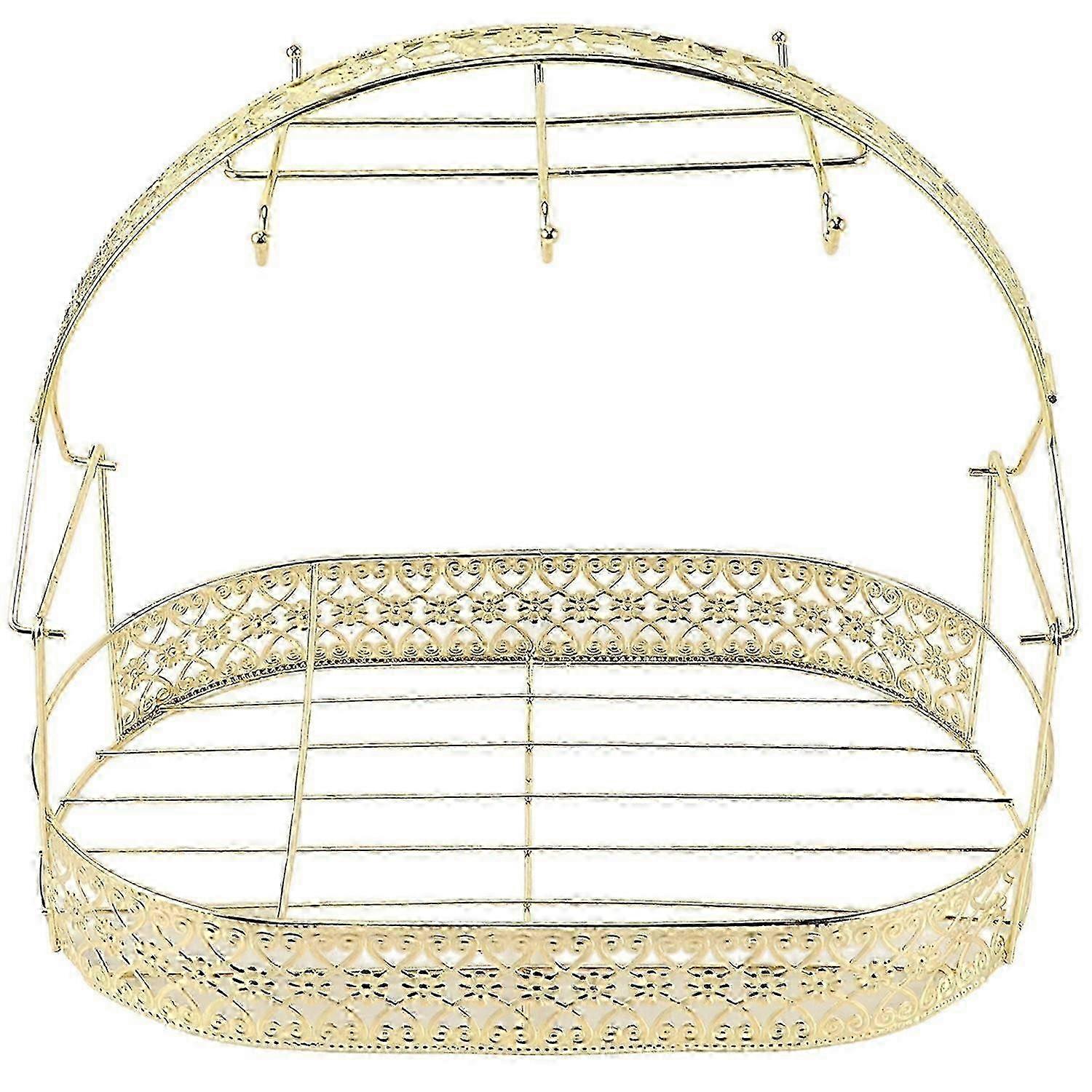 رف تخزين ذهبي ذو سعة كبيرة مطلي فنجان قهوة رف أطباق يمكن أن يعلق معظم الأكواب والصحون والملاعق وحامل حامل معدني وعاء js