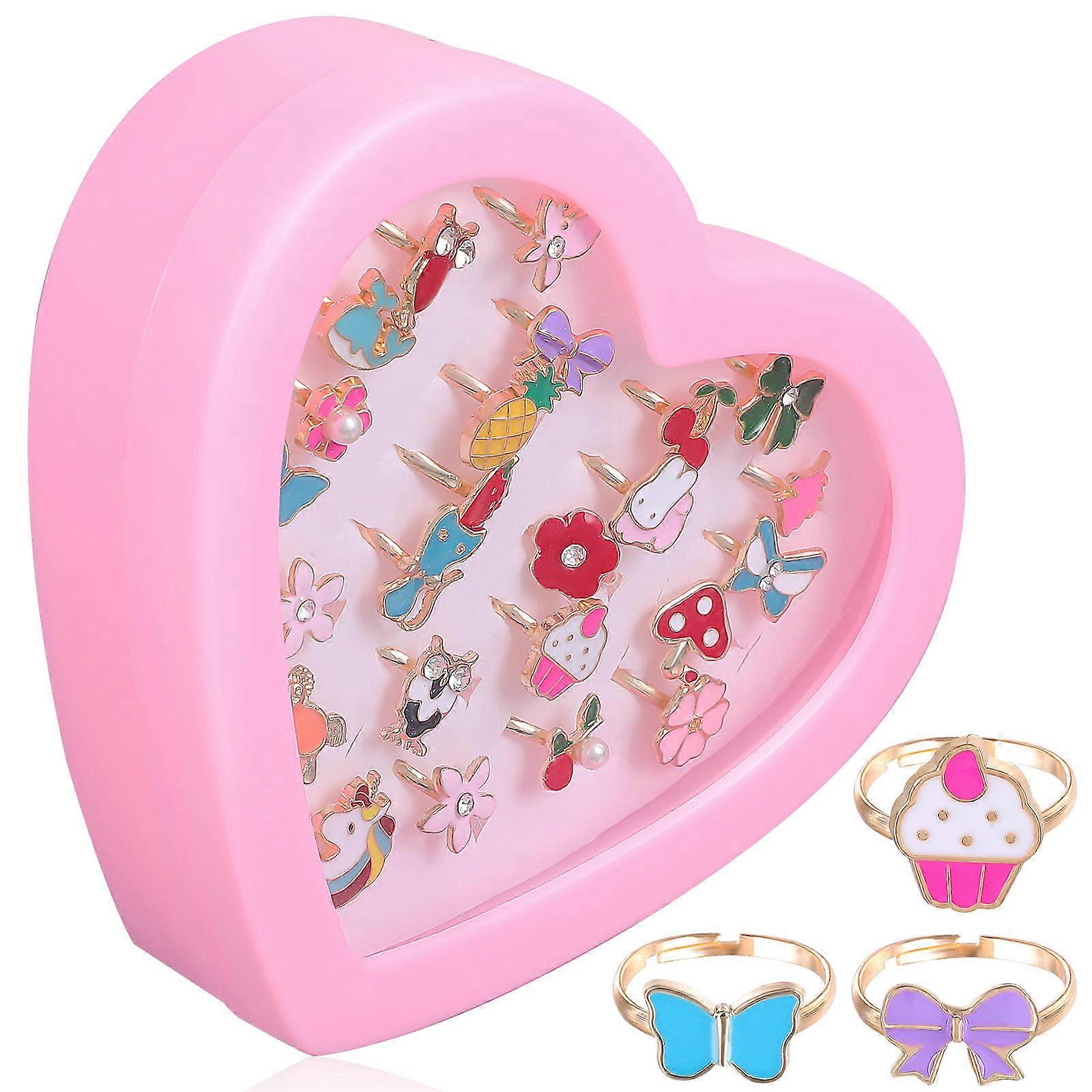 Toddlers Jewelry Adjustable Cartoon Heart-Shaped Multi-Colored Plastic Resin 24Pcs