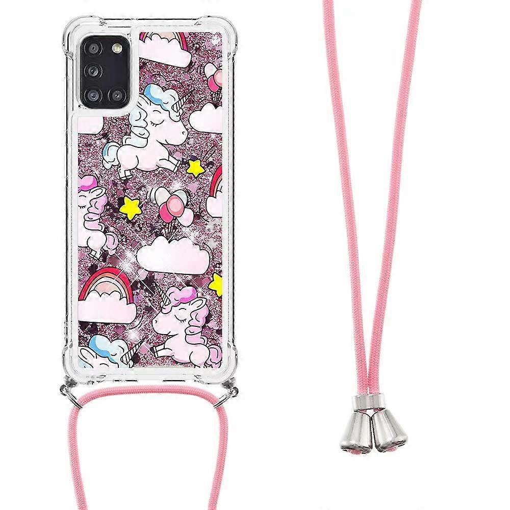 Mobile Phone Chain Case for Xiaomi Poco X6 Pro, Ultra Thin Soft Silicone with Glitter Diamond and Strap, Pink Horse Design