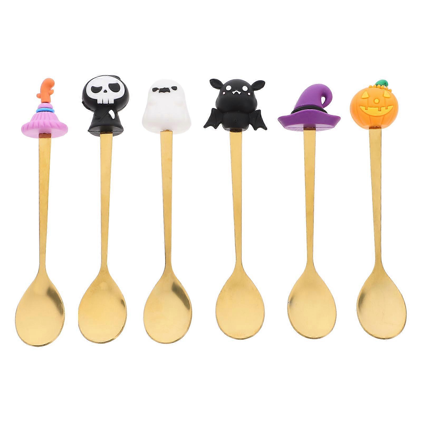 Halloween Design Spoons Dessert Scooping Golden 13.50X2.50X2.00CM 6Pcs Tableware