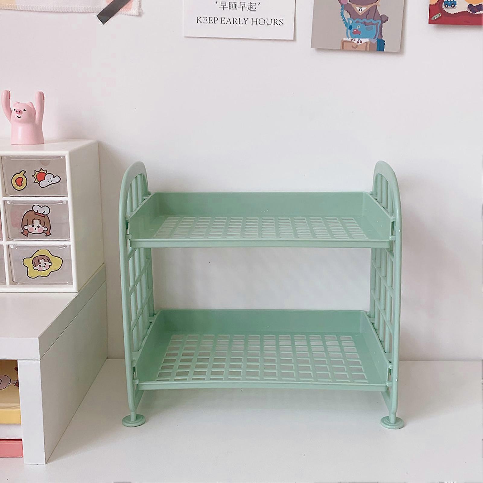 2 Desktop Shelf Side Guardrail Design Foldable Double Layer Stacking Cosmetic Stationery Storage Holder