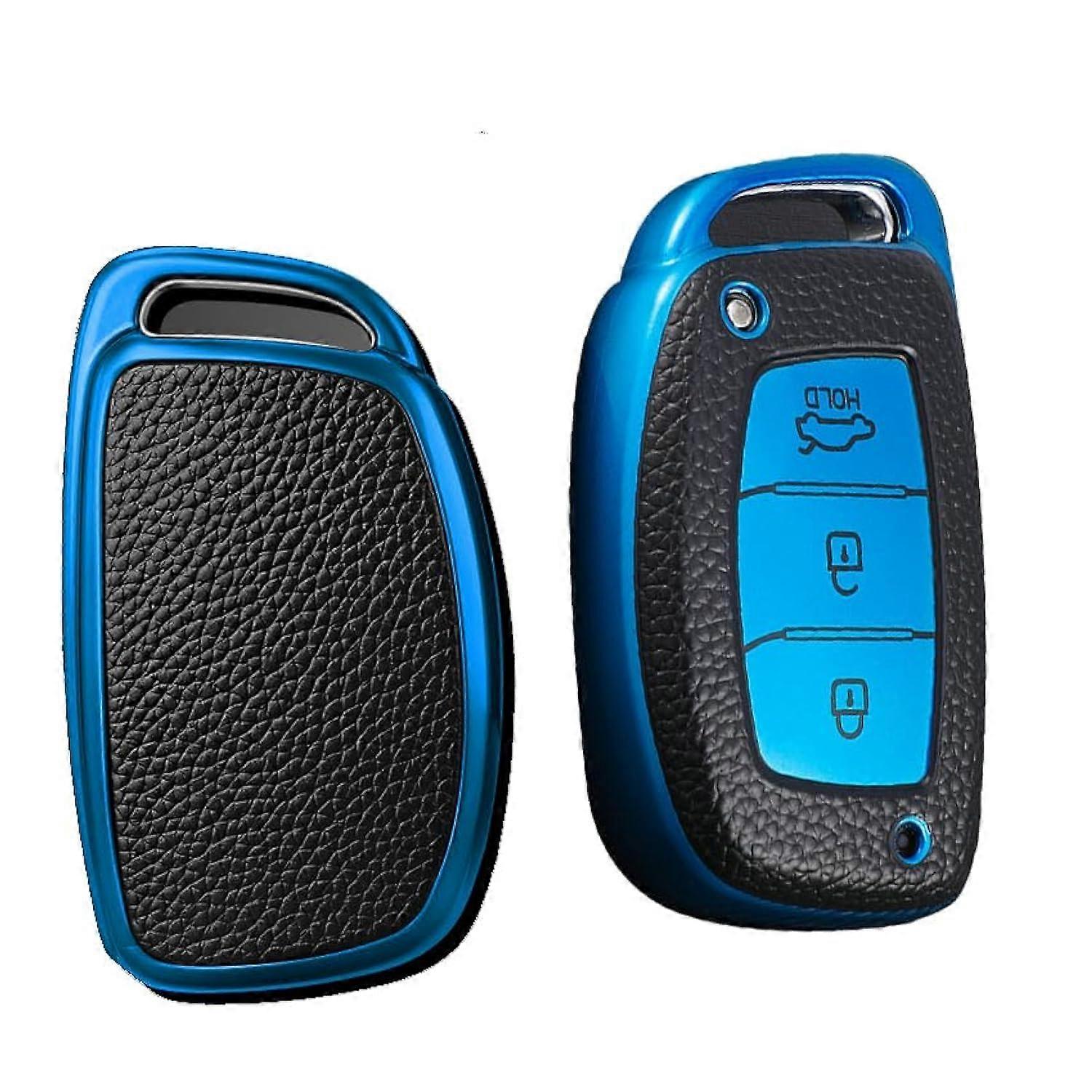 Hyundai Kona i10 i30 Key Case TPU Leather 3 Buttons Blue