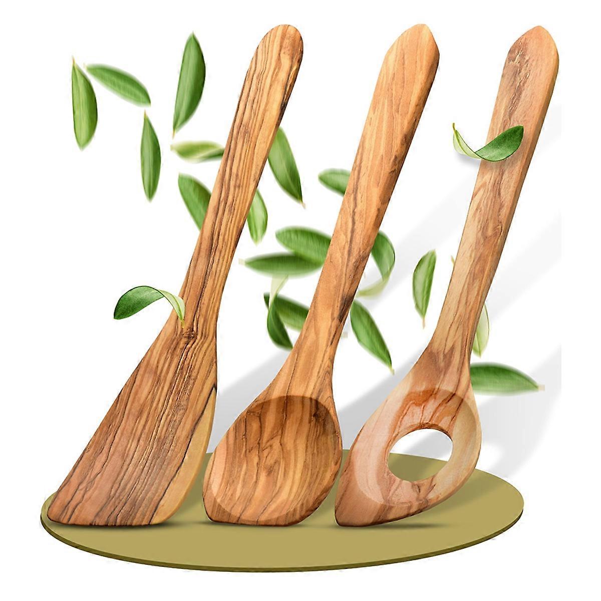 Handcrafted Olive Wood Cooking Spoon & Spatula, Practical Wooden Utensils Last for So Long,Wooden C