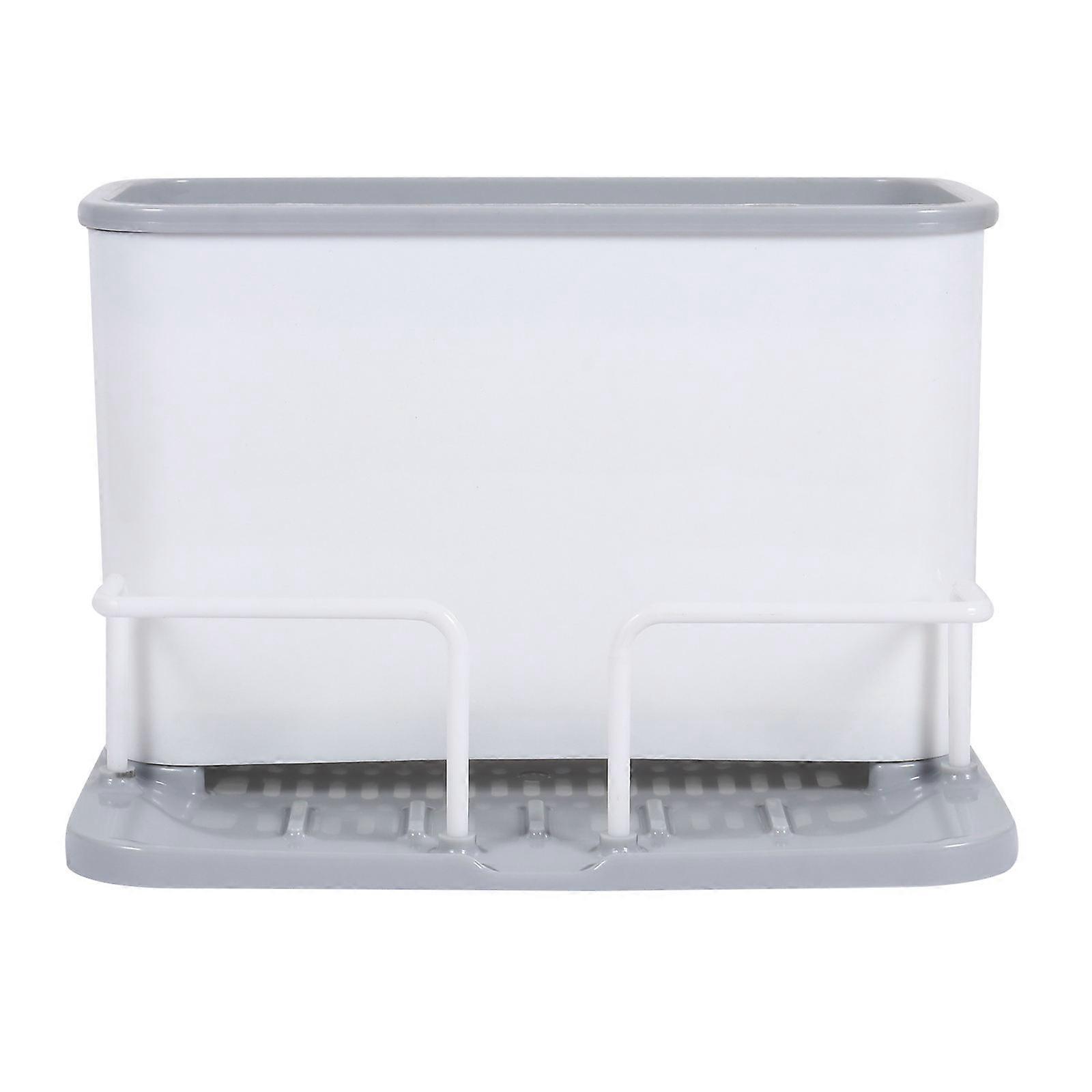 Grey Utensil Holder with Drainage for Kitchen Storage PP Material Two Compartments 1pc
