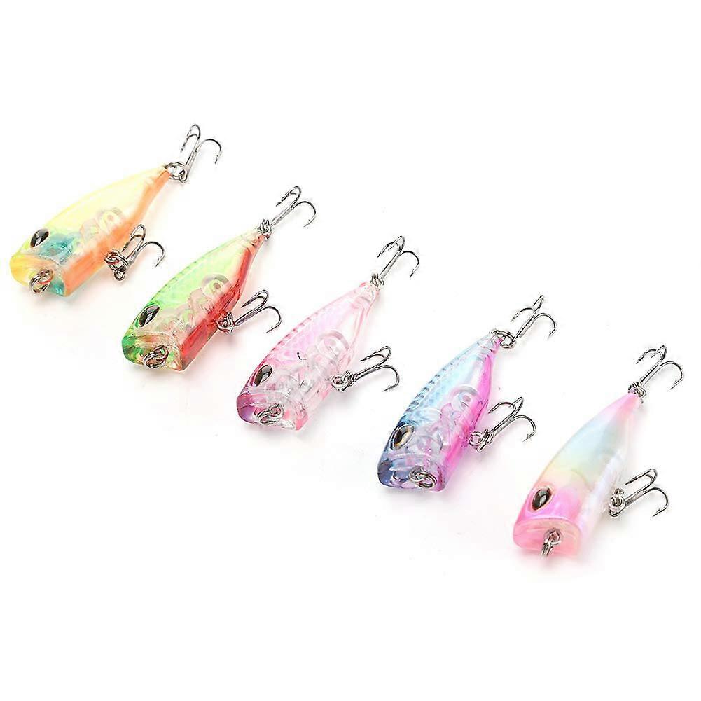 5pcs Plastic Mini Popper Floating Artificial Bait Fishing Bait Fish Tackle Accessory Vibrating Steel Ball Ball Shape Sharp Height Hook Pull Predators