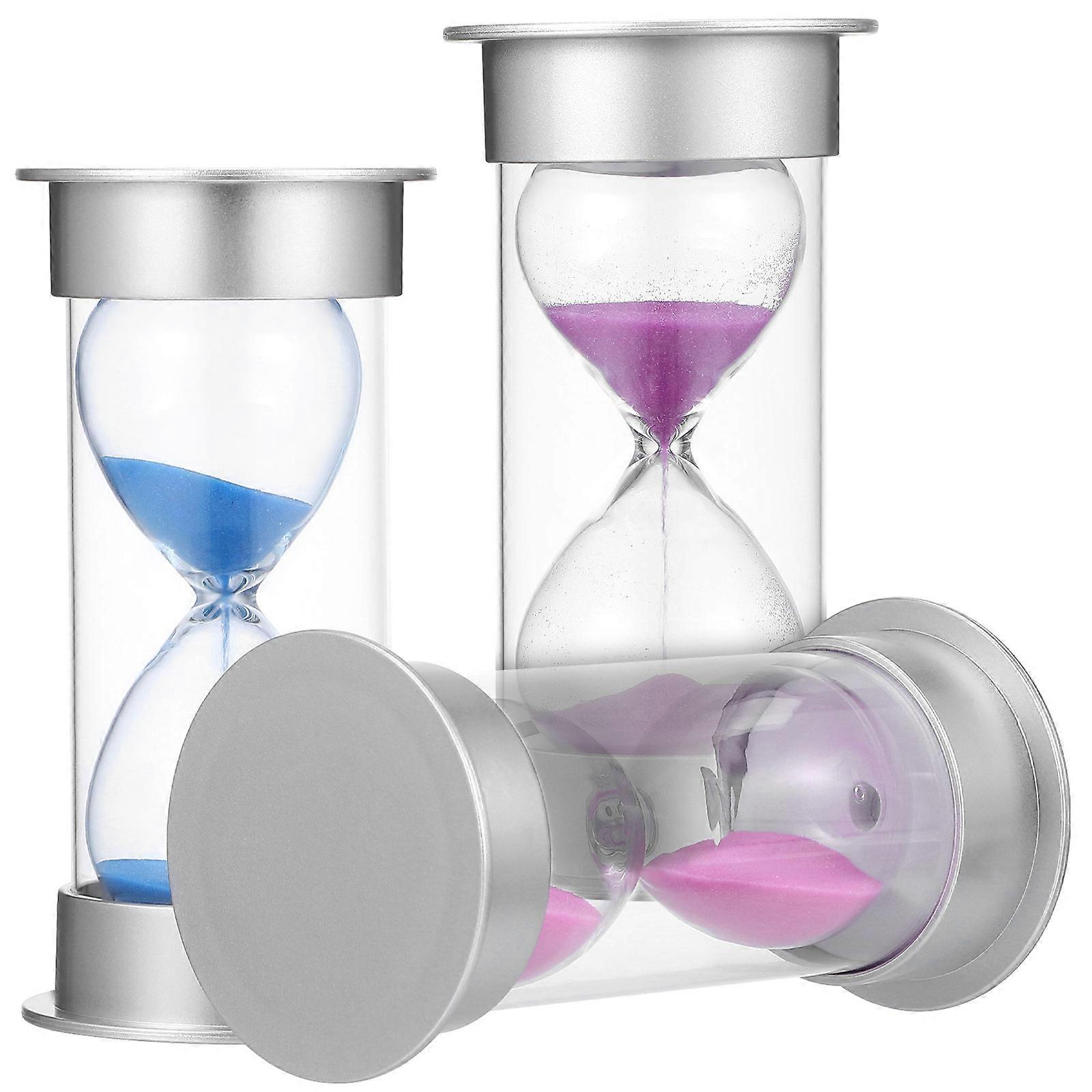 Sand Hourglass Timer Decorative Hourglass For Indoor Use Educational Tools Decoration Silver Cap High Borosilicate Glass 3 Pcs
