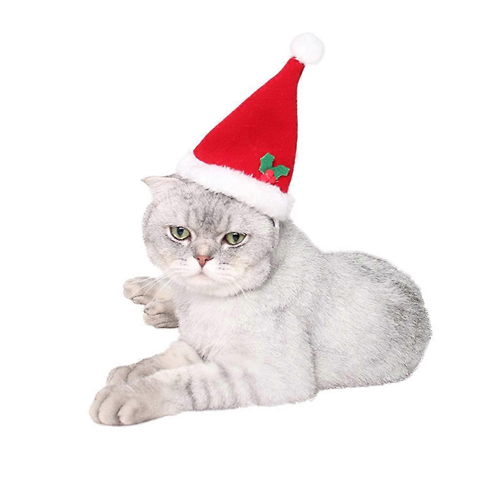 Adorable Pet Cosplay Hat with Plush Ball and Flower Design for Small Dogs Cats in Red Polar Fleece
