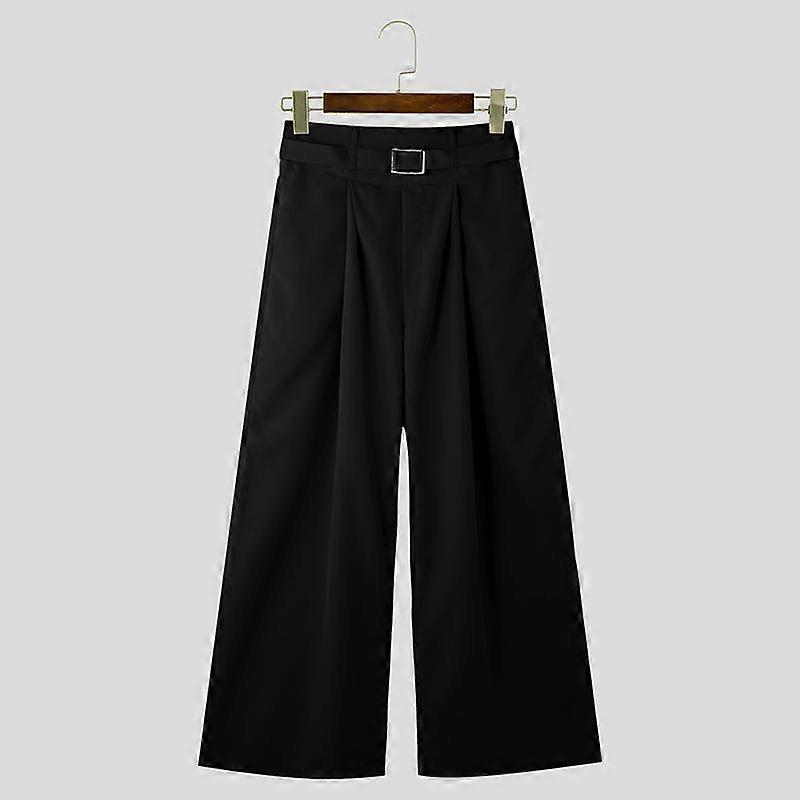INCERUN Men High Waist Zipper Ruffled Pants Solid Casual Long Trousers Pockets