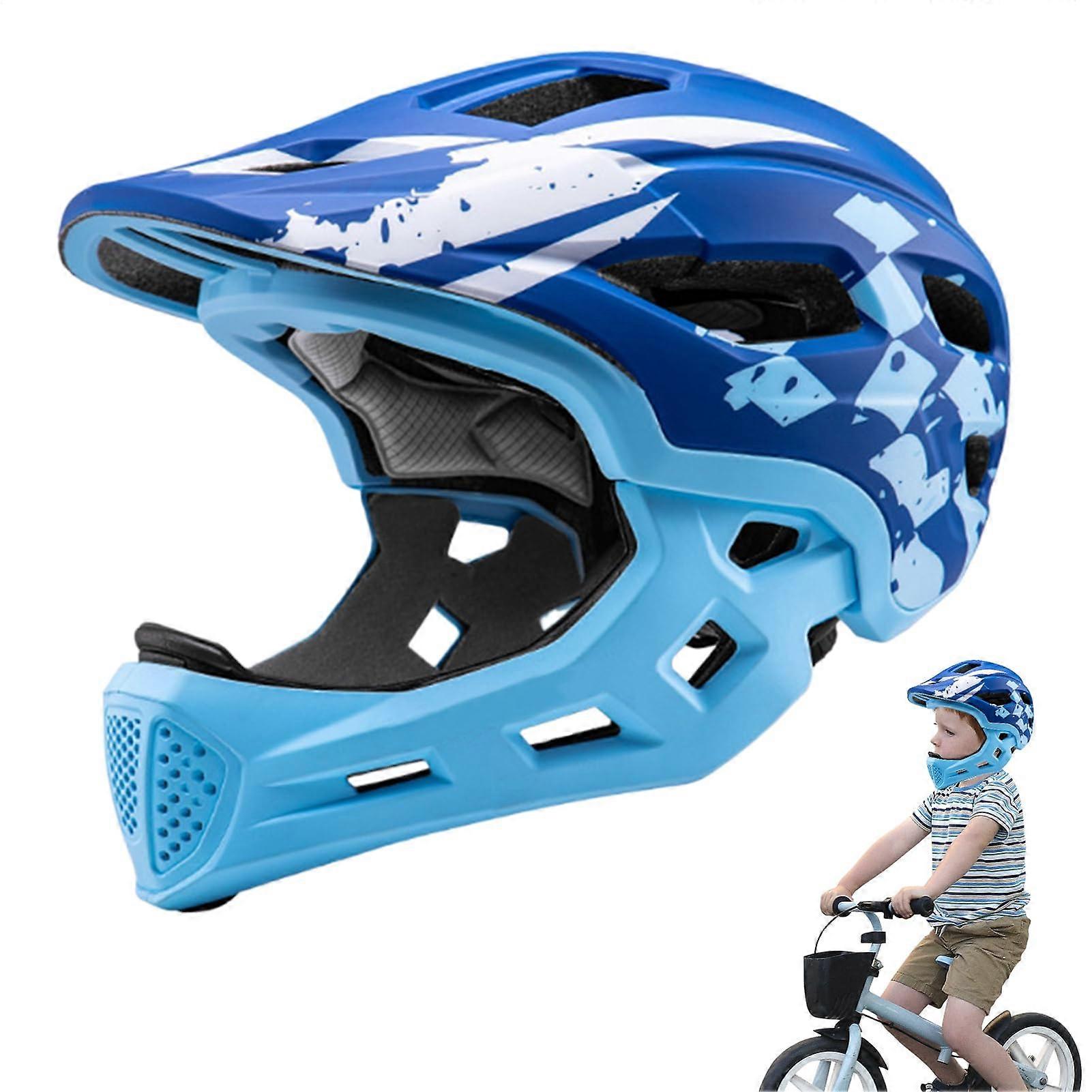 Kids Motocross Helmet With Removable Full-Face Visor, Black-Blue, Sizes S-M-L, For Karting, Downhill, Dirtbike, Scooter