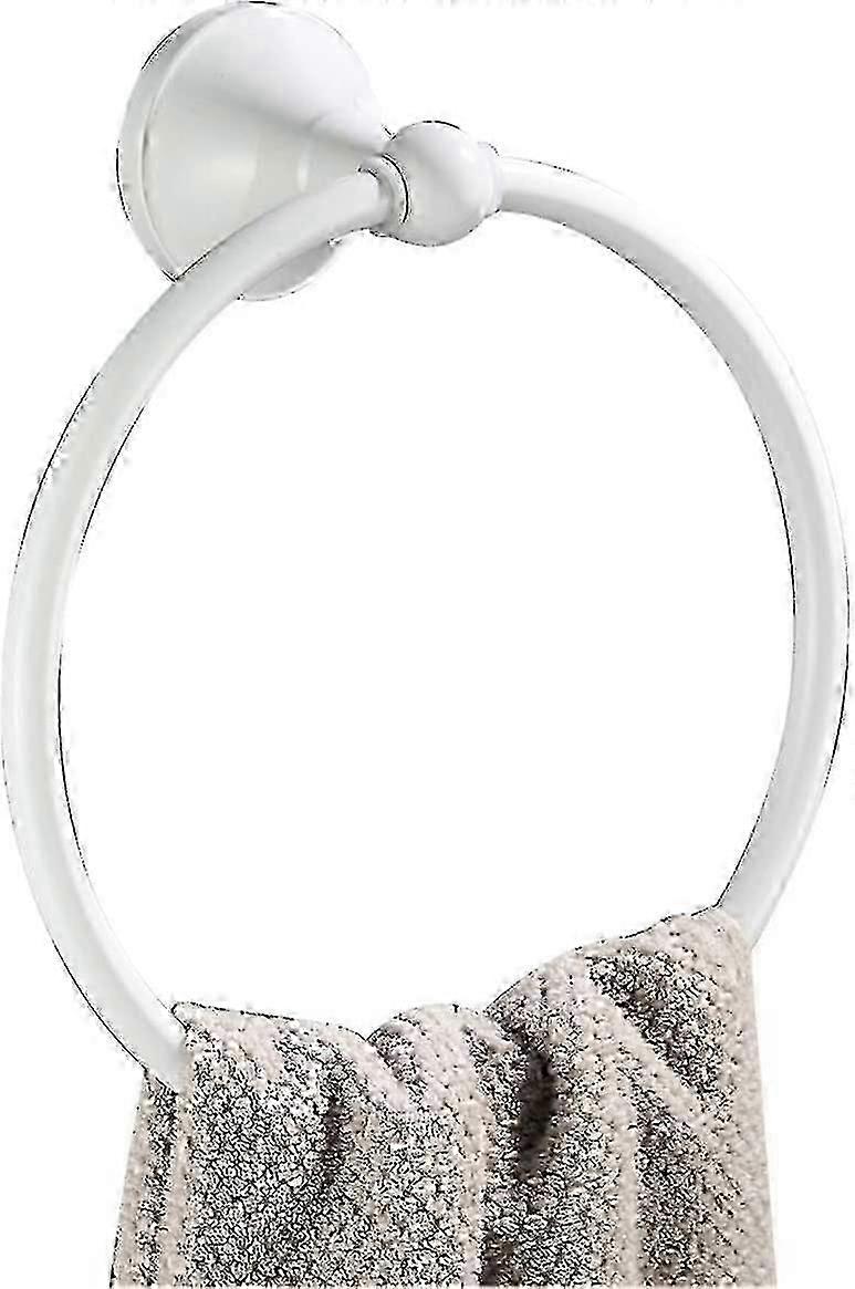 Brass wall mounted towel ring for bath towel, round, white