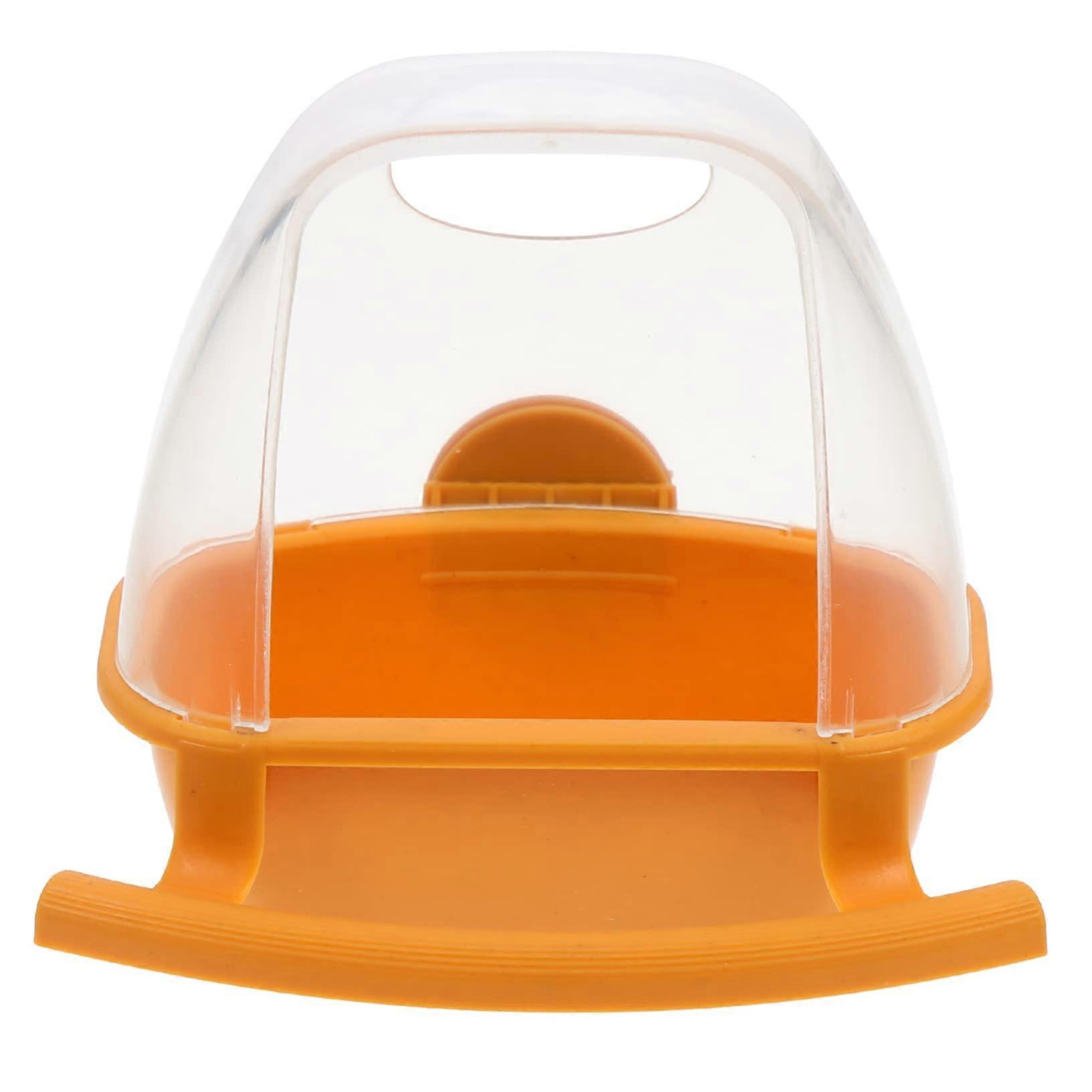 Bird feeder for parrots, transparent splashproof food container, durable bamboo, 10x6x11cm, brown.