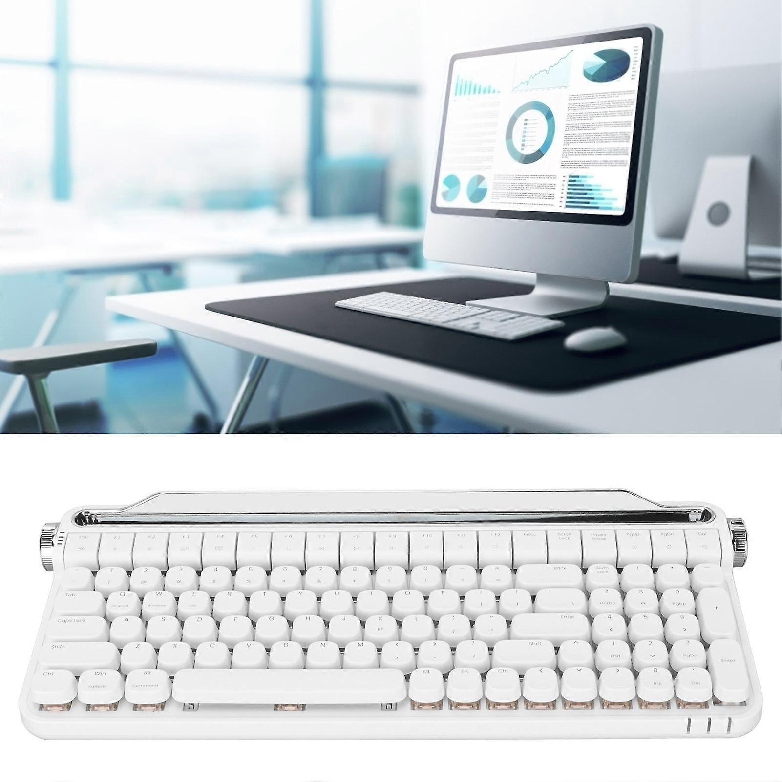 Red Switch Typewriter Mechanical Keyboard 100 Keys RGB Backlight Retro Bluetooth Gaming Keyboard for Windows for Android for IOS White 