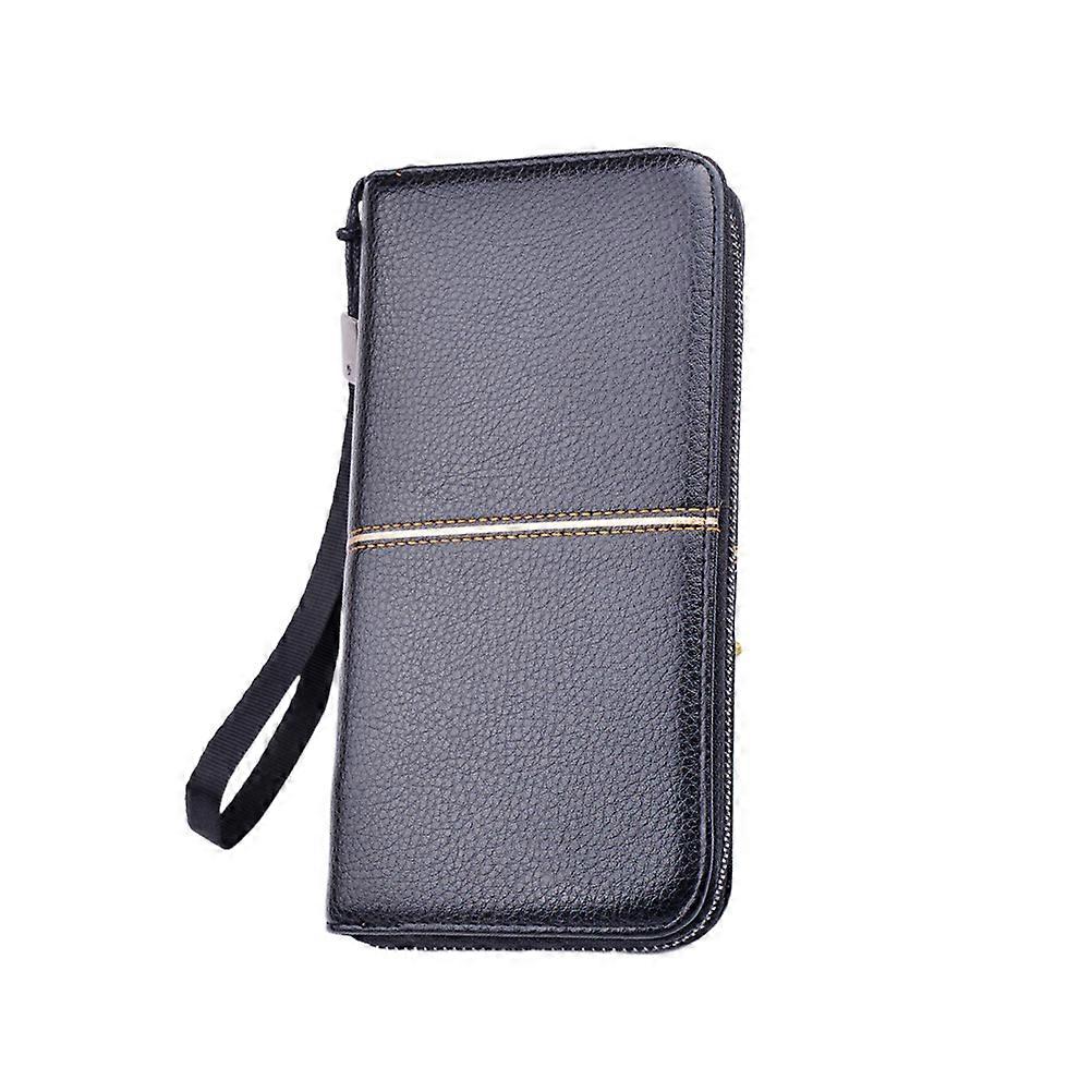 Men's Black PU Folding Wallet with Zipper Closure Perfect for Daily Use and Holding Coins Bills Keys
