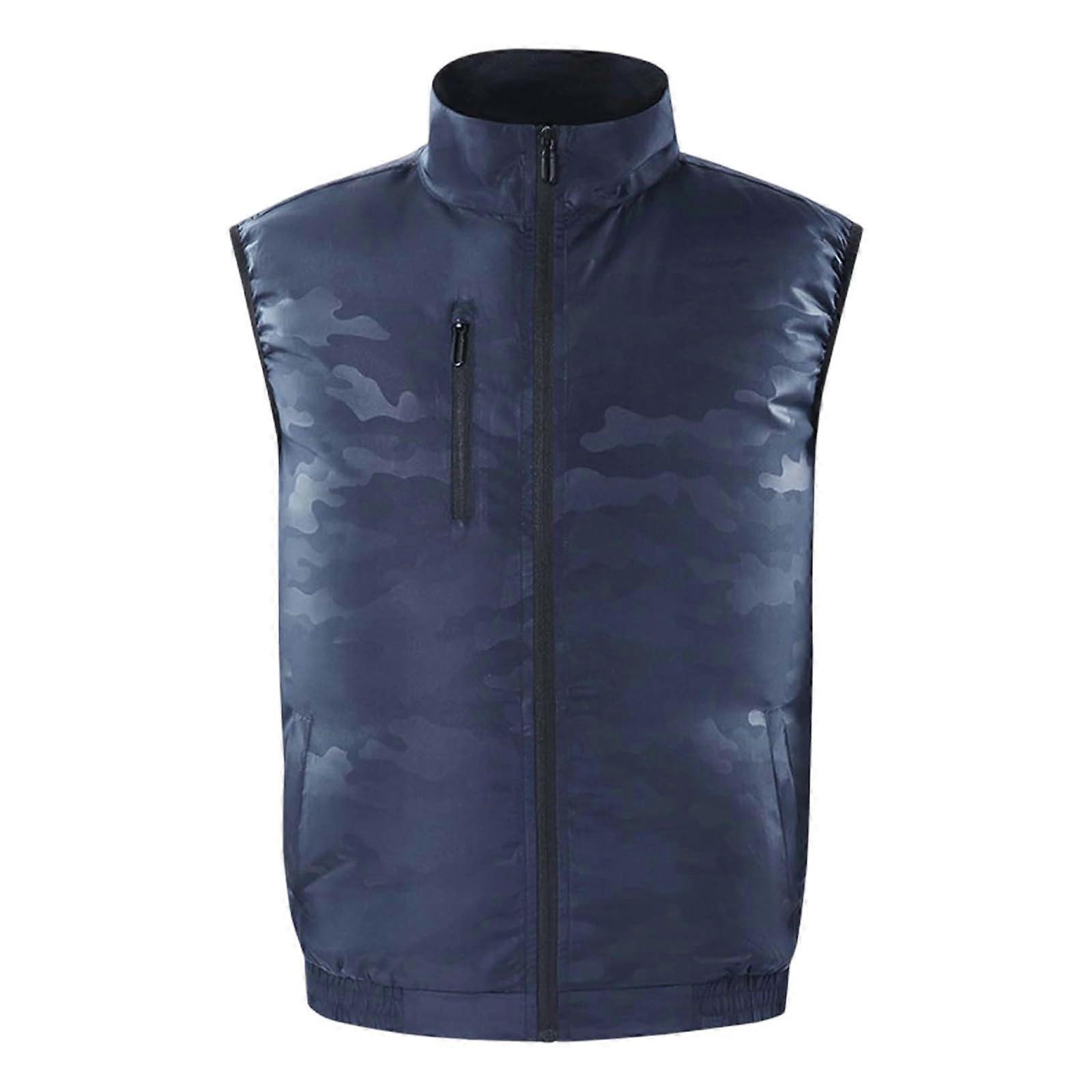 Men's Cooling Vest with 2 Fans Camouflage Breathable for Outdoor Work M Blue