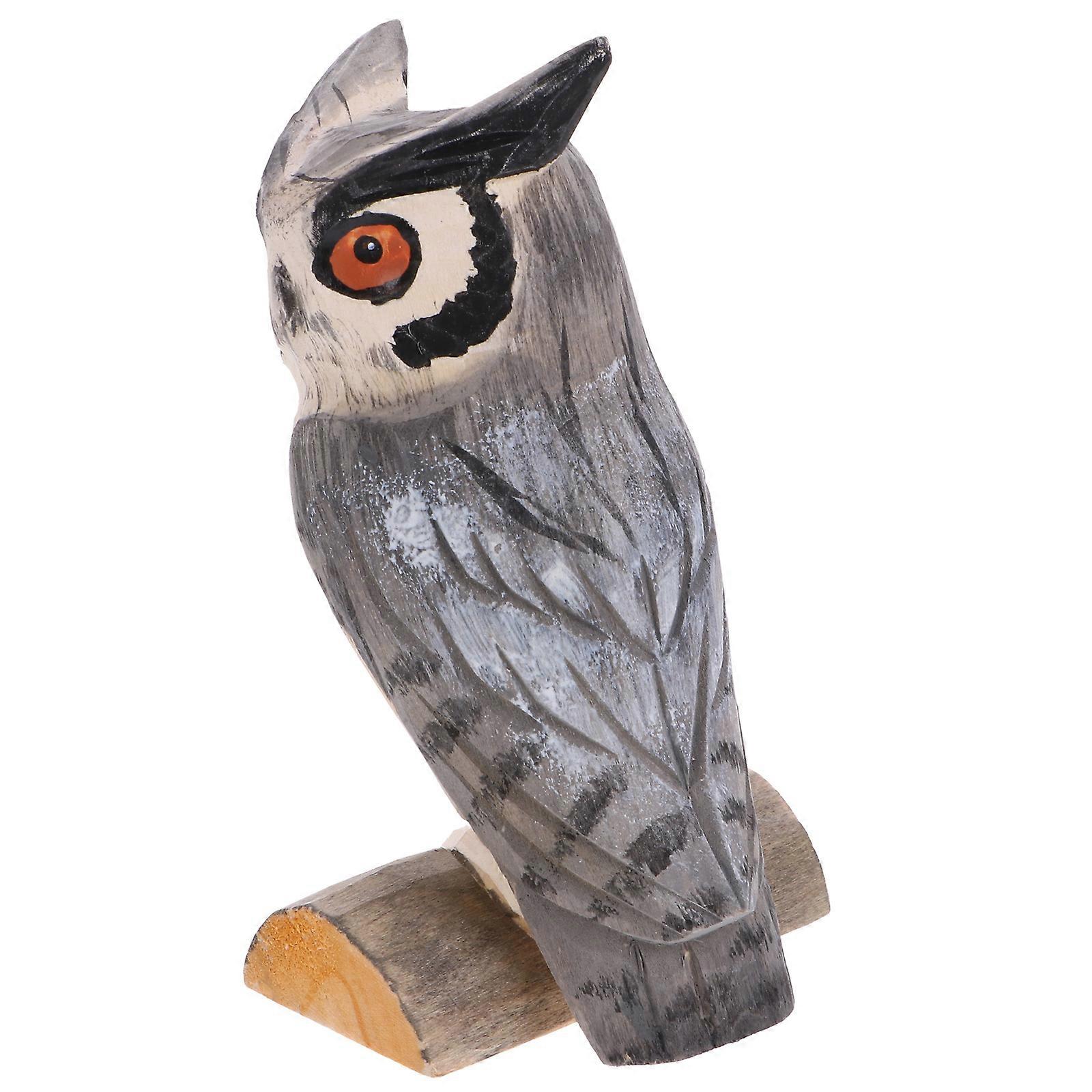 Dekorative Eulenfigur Holz Eule Form Geeignet für den Heimgebrauch Dekoration Grau 1Set
