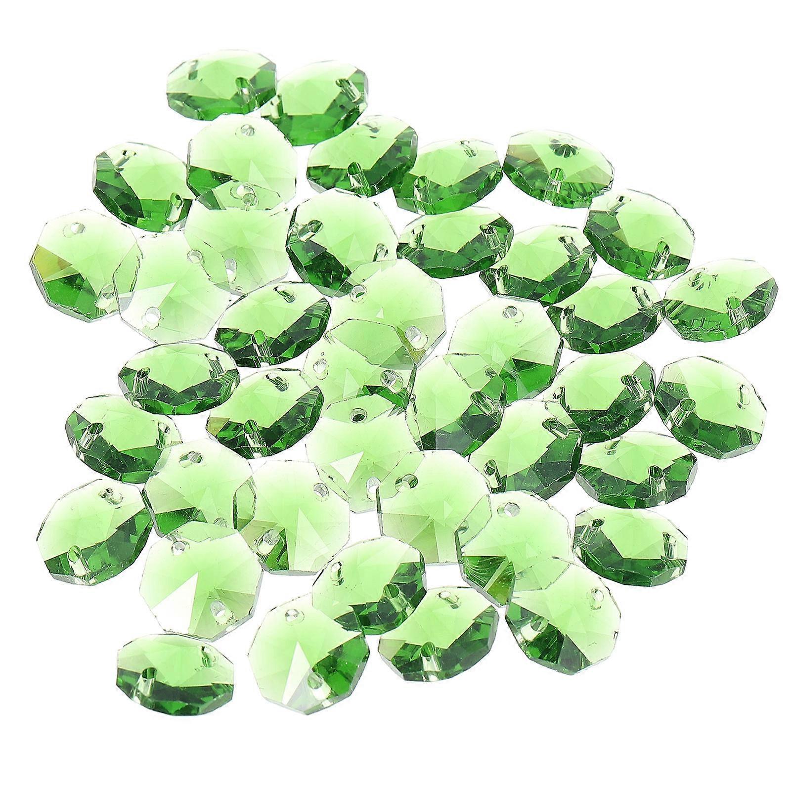 Octagonal Crystal Pendants 40Pcs Green Double Hole Beads For Craft Enthusiasts Parties Or Themed Activities